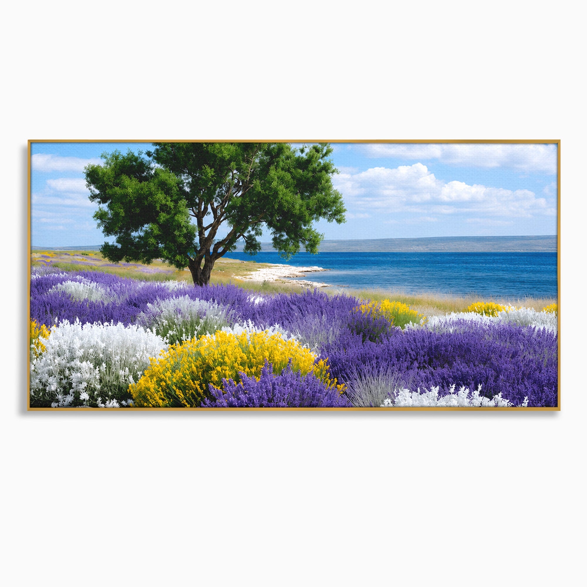 Tablou Canvas Premium LuxCanva® A1665, Peisaj De Vara Cu Lavanda, Peisaj, Lavanda, Copac, Natura, Vara, Living, Dormitor, Culori Vibrante