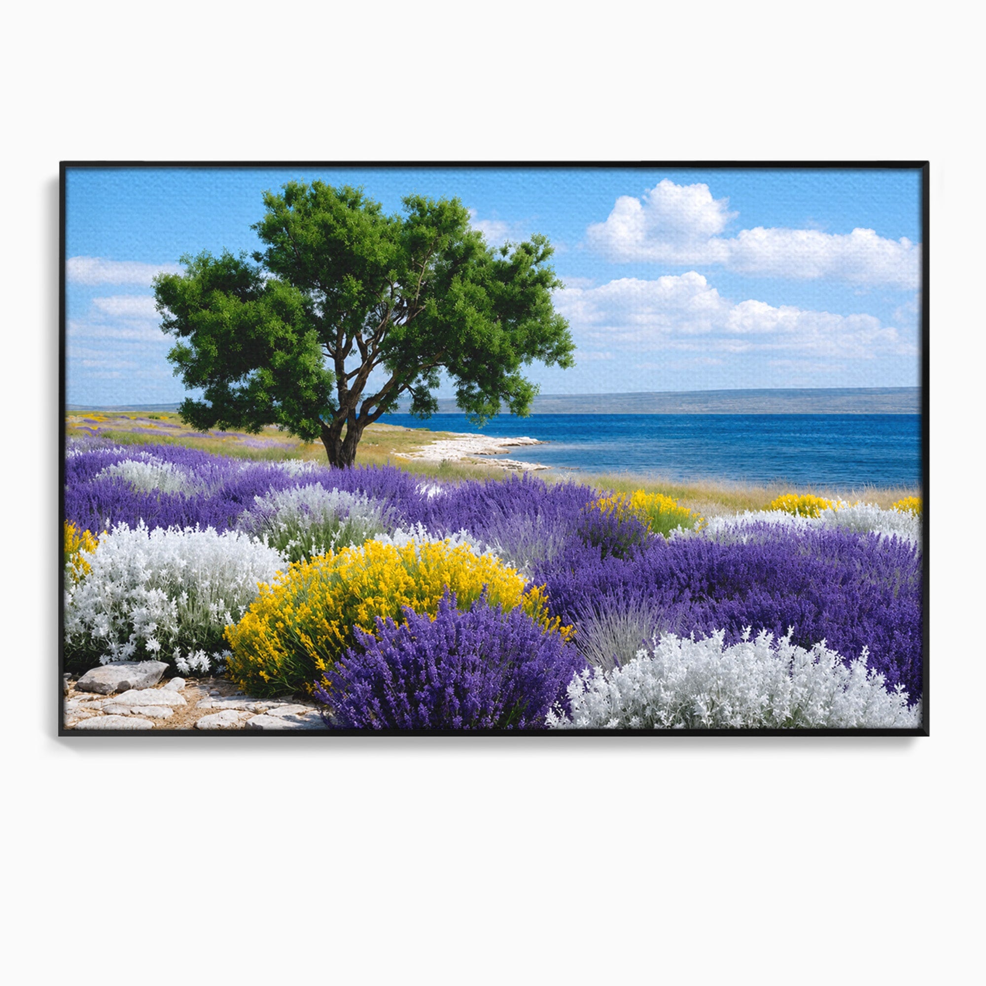 Tablou Canvas Premium LuxCanva® A1665, Peisaj De Vara Cu Lavanda, Peisaj, Lavanda, Copac, Natura, Vara, Living, Dormitor, Culori Vibrante