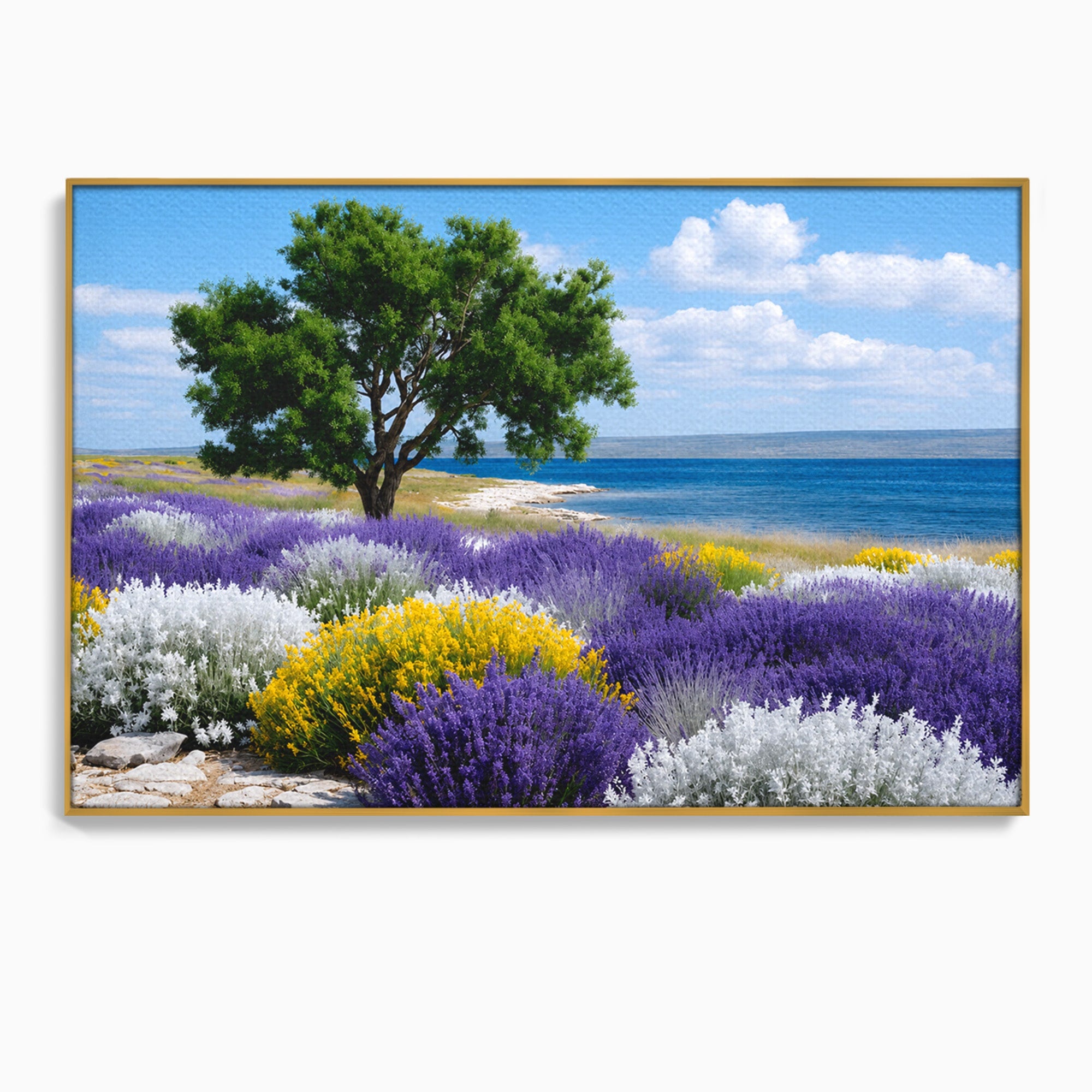 Tablou Canvas Premium LuxCanva® A1665, Peisaj De Vara Cu Lavanda, Peisaj, Lavanda, Copac, Natura, Vara, Living, Dormitor, Culori Vibrante