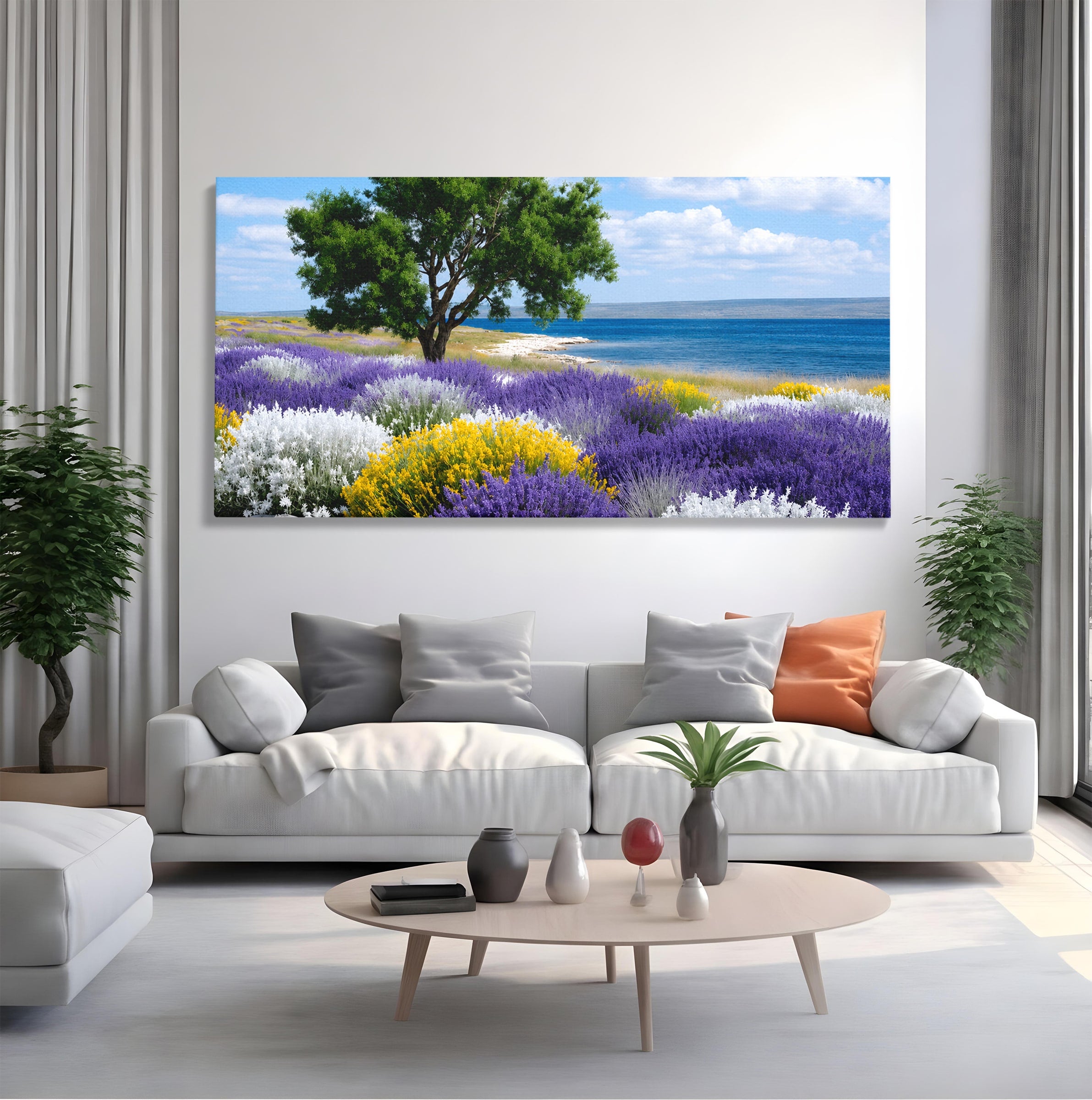 Tablou Canvas Premium LuxCanva® A1665, Peisaj De Vara Cu Lavanda, Peisaj, Lavanda, Copac, Natura, Vara, Living, Dormitor, Culori Vibrante