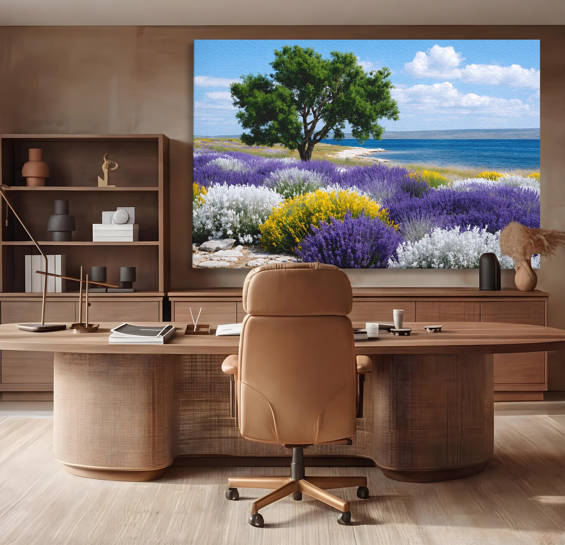 Tablou Canvas Premium LuxCanva® A1665, Peisaj De Vara Cu Lavanda, Peisaj, Lavanda, Copac, Natura, Vara, Living, Dormitor, Culori Vibrante