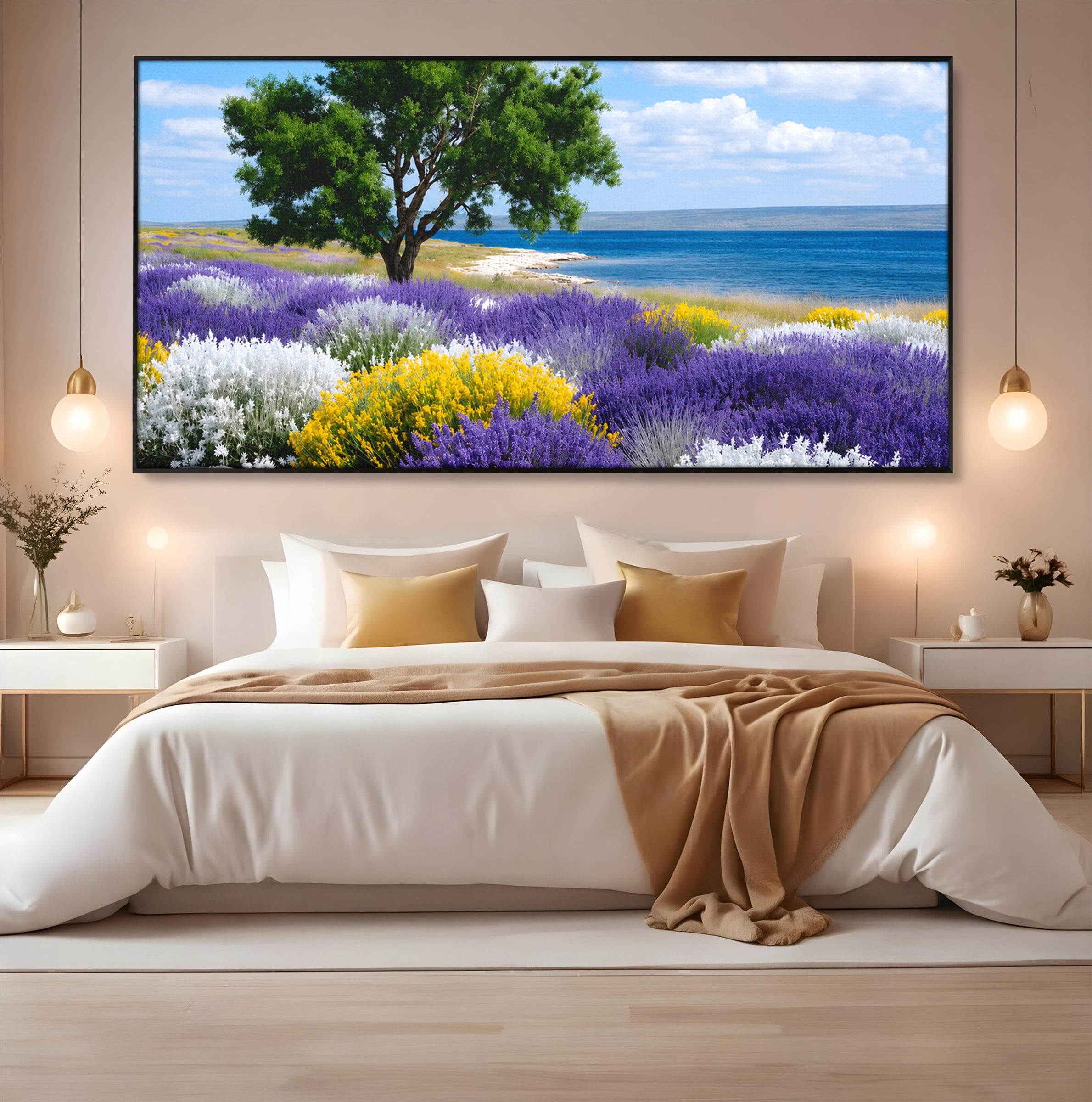 Tablou Canvas Premium LuxCanva® A1665, Peisaj De Vara Cu Lavanda, Peisaj, Lavanda, Copac, Natura, Vara, Living, Dormitor, Culori Vibrante