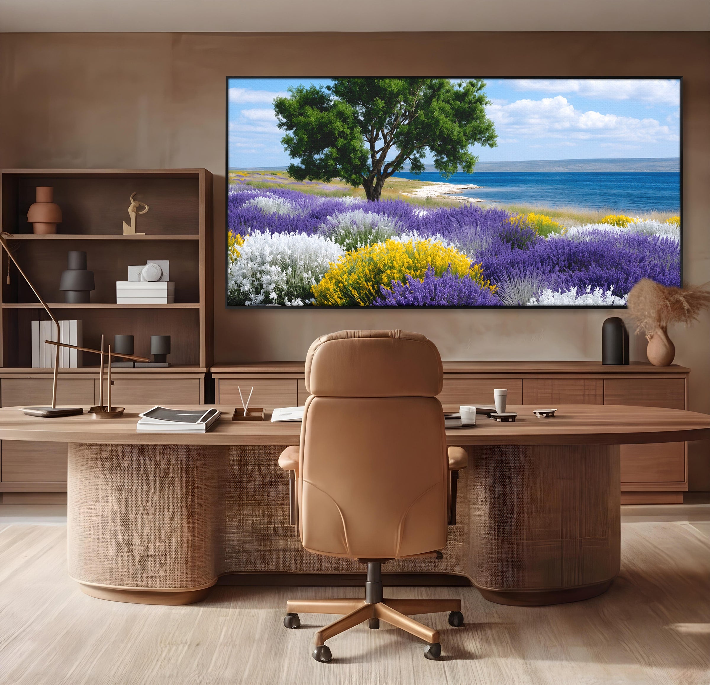 Tablou Canvas Premium LuxCanva® A1665, Peisaj De Vara Cu Lavanda, Peisaj, Lavanda, Copac, Natura, Vara, Living, Dormitor, Culori Vibrante