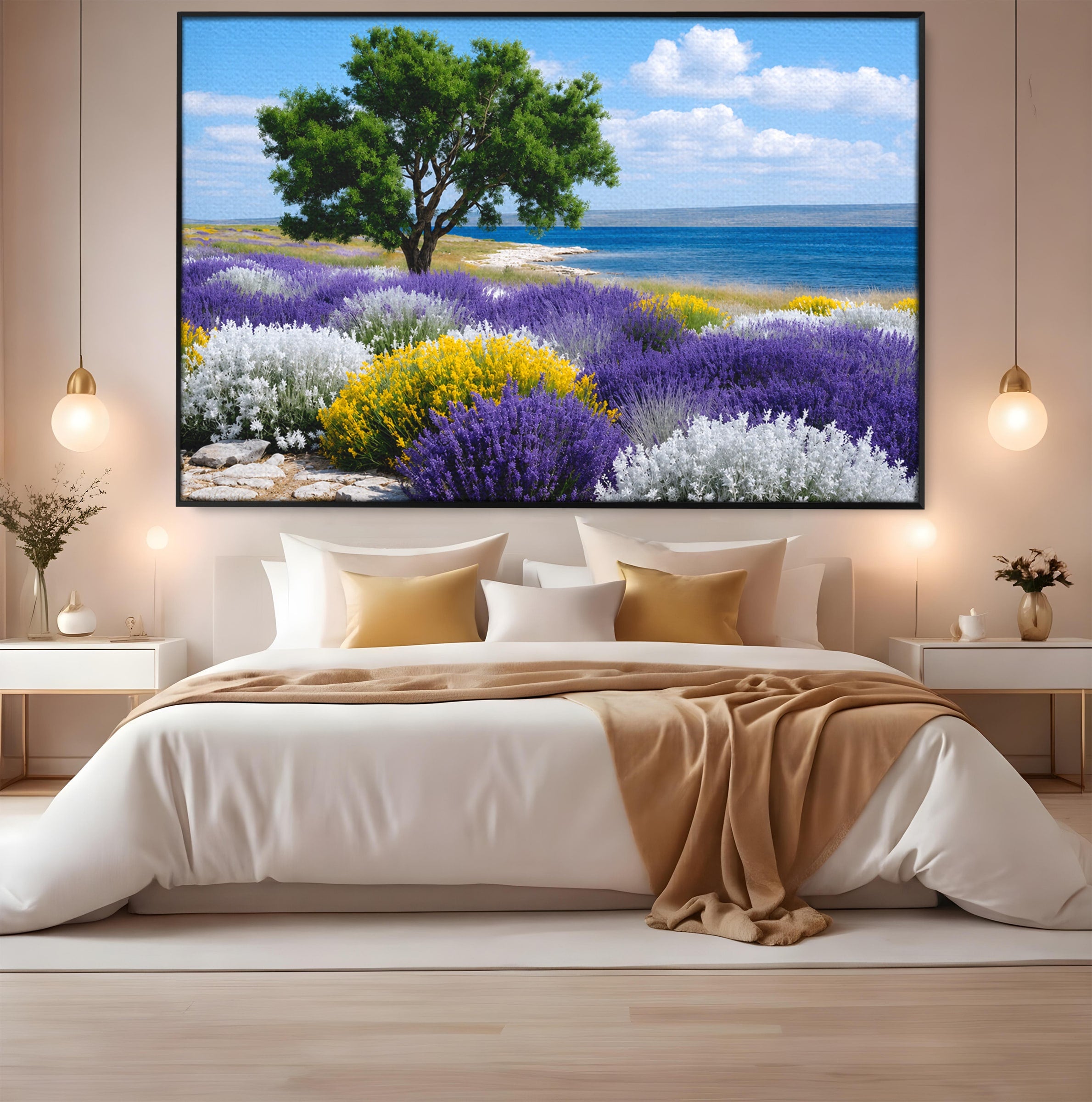 Tablou Canvas Premium LuxCanva® A1665, Peisaj De Vara Cu Lavanda, Peisaj, Lavanda, Copac, Natura, Vara, Living, Dormitor, Culori Vibrante