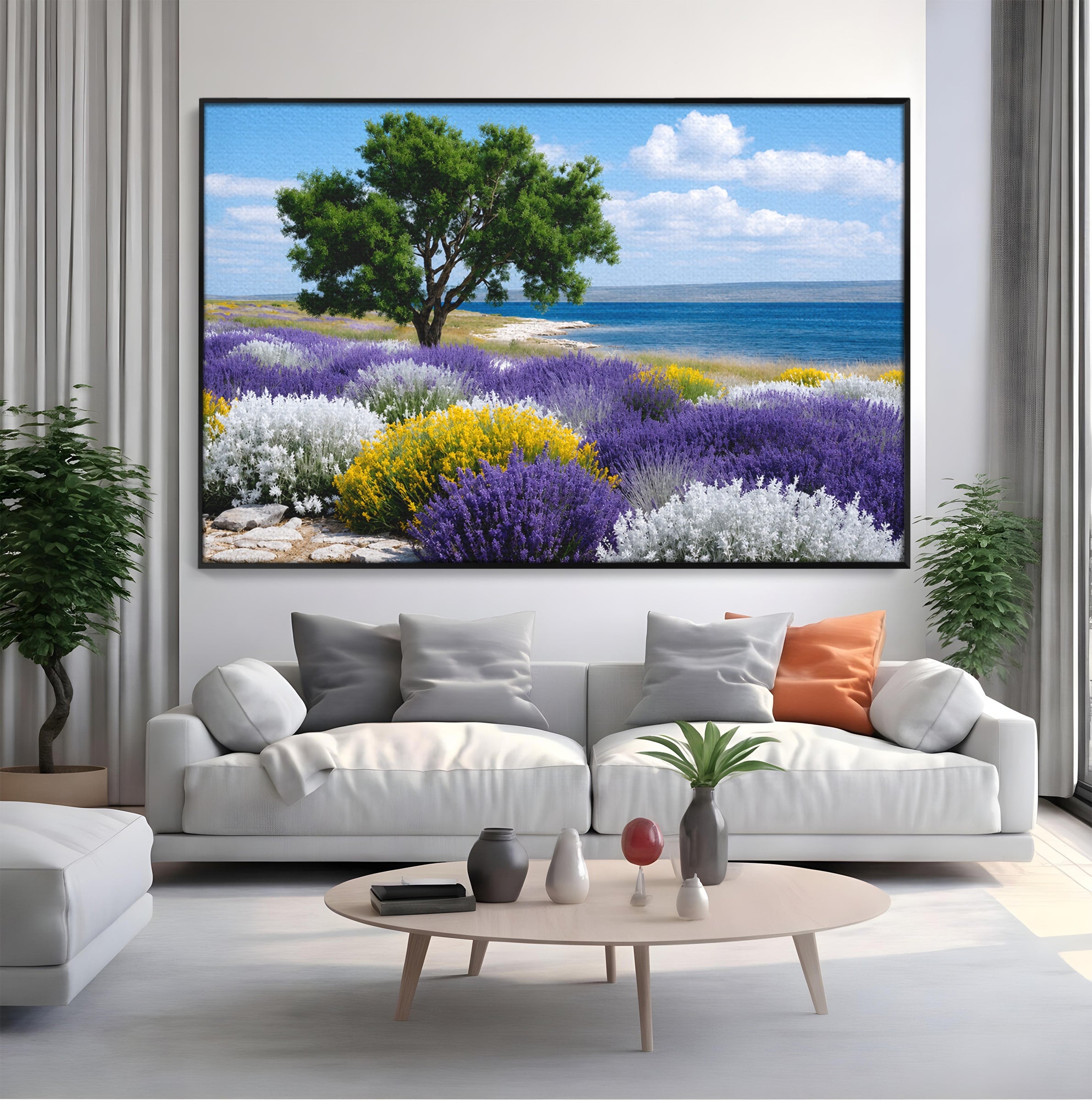 Tablou Canvas Premium LuxCanva® A1665, Peisaj De Vara Cu Lavanda, Peisaj, Lavanda, Copac, Natura, Vara, Living, Dormitor, Culori Vibrante