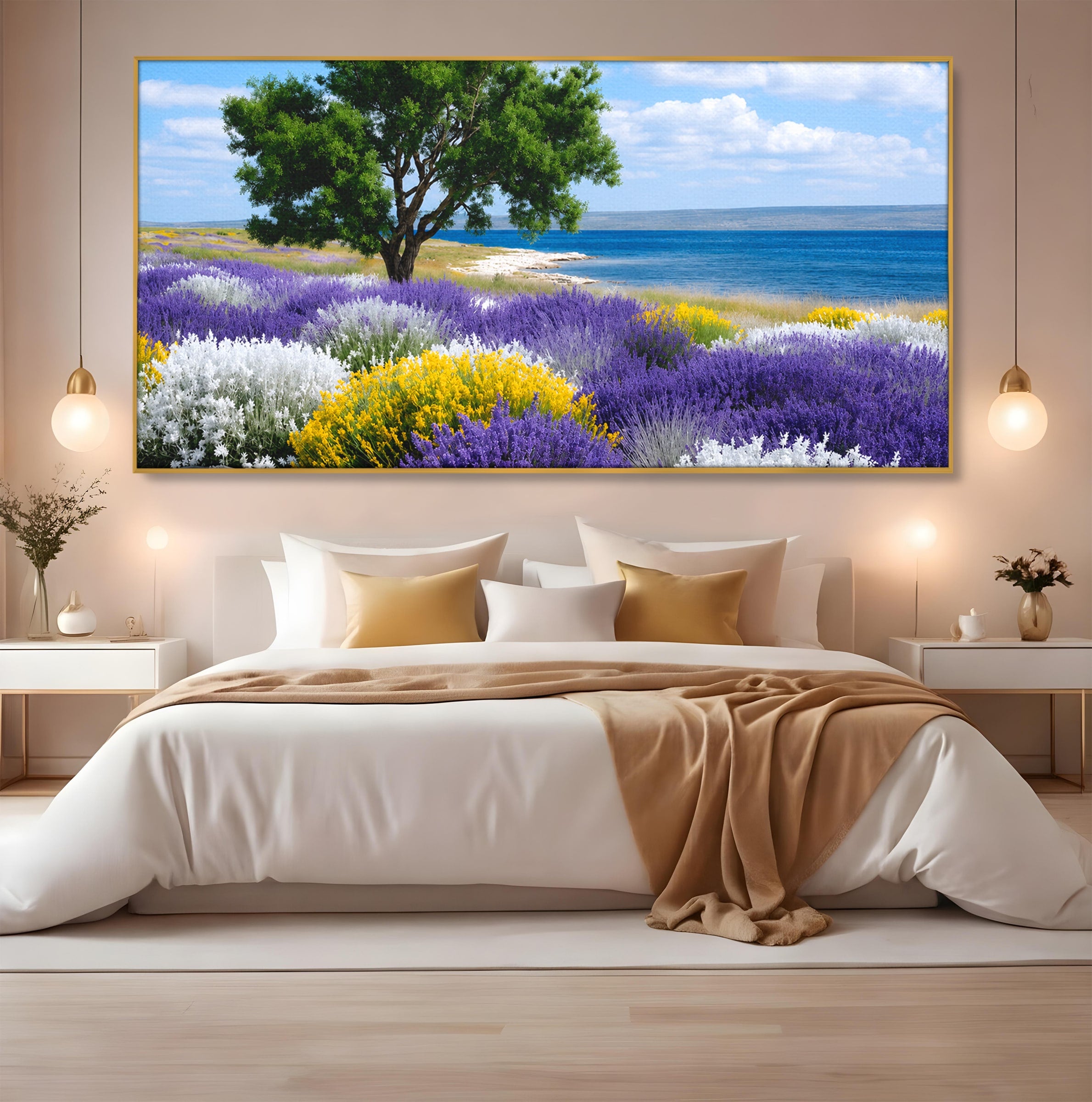 Tablou Canvas Premium LuxCanva® A1665, Peisaj De Vara Cu Lavanda, Peisaj, Lavanda, Copac, Natura, Vara, Living, Dormitor, Culori Vibrante
