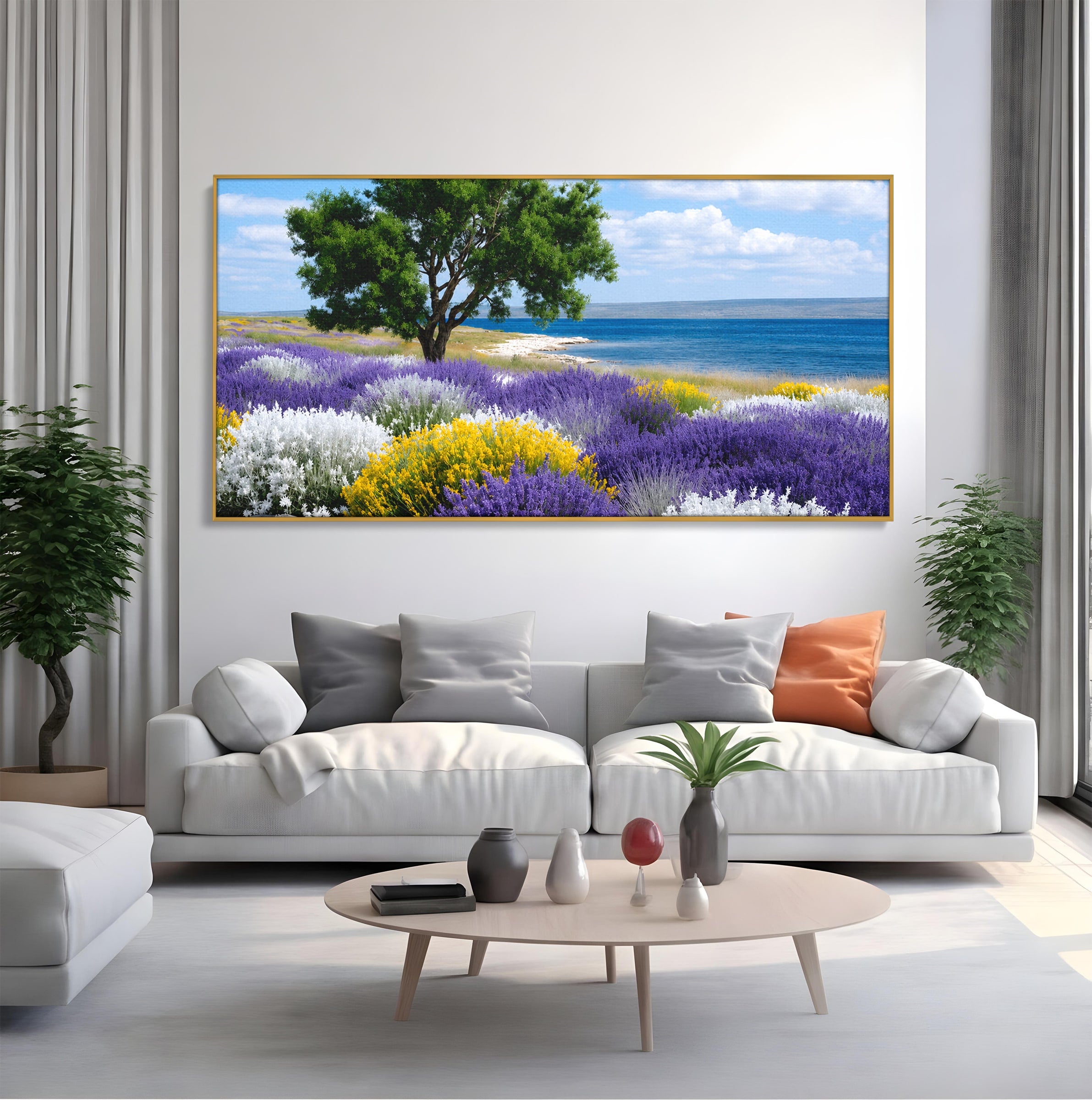 Tablou Canvas Premium LuxCanva® A1665, Peisaj De Vara Cu Lavanda, Peisaj, Lavanda, Copac, Natura, Vara, Living, Dormitor, Culori Vibrante