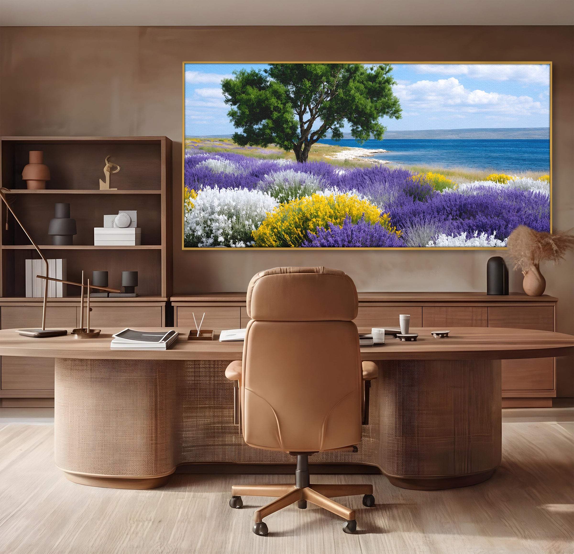 Tablou Canvas Premium LuxCanva® A1665, Peisaj De Vara Cu Lavanda, Peisaj, Lavanda, Copac, Natura, Vara, Living, Dormitor, Culori Vibrante