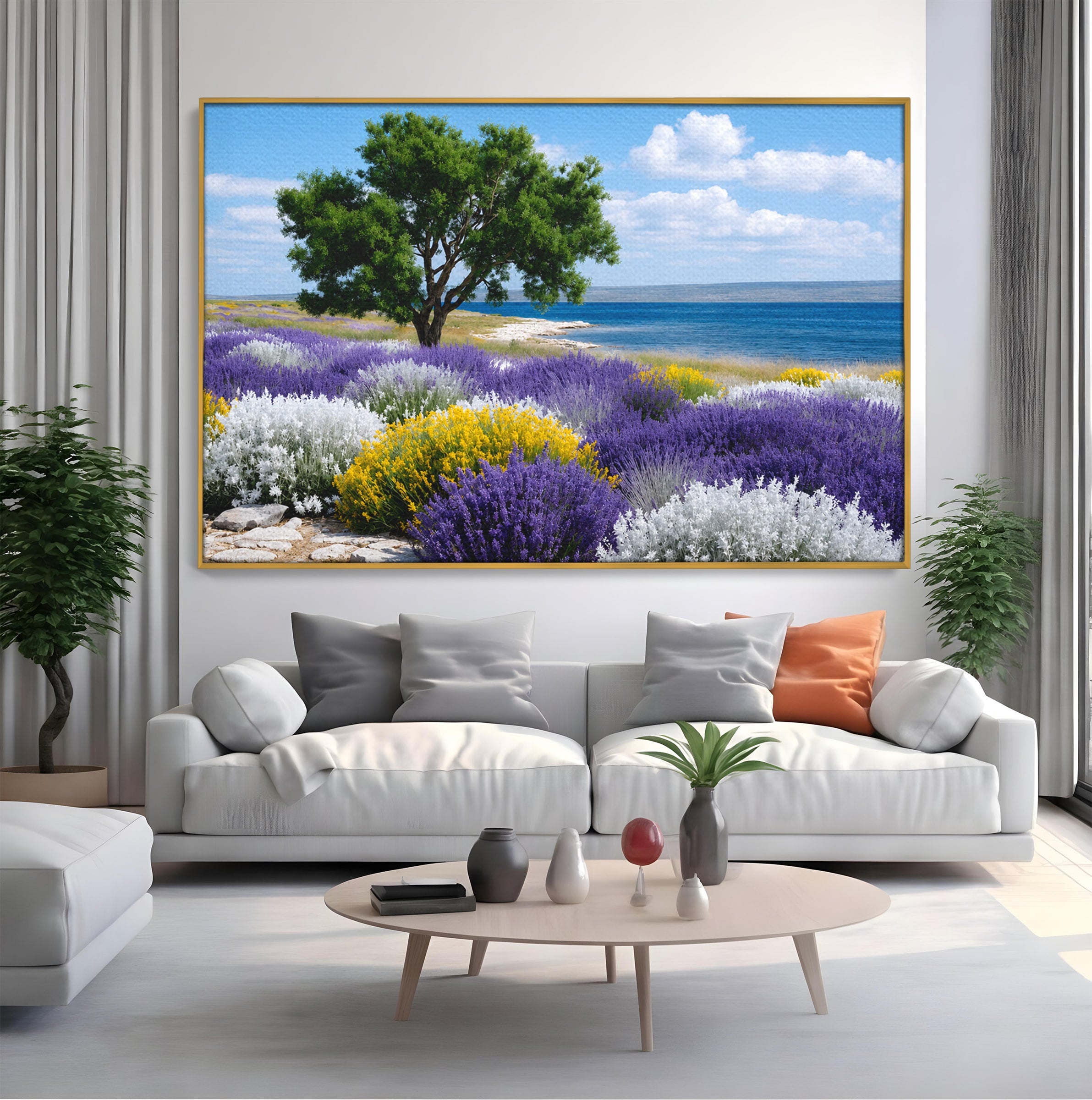 Tablou Canvas Premium LuxCanva® A1665, Peisaj De Vara Cu Lavanda, Peisaj, Lavanda, Copac, Natura, Vara, Living, Dormitor, Culori Vibrante
