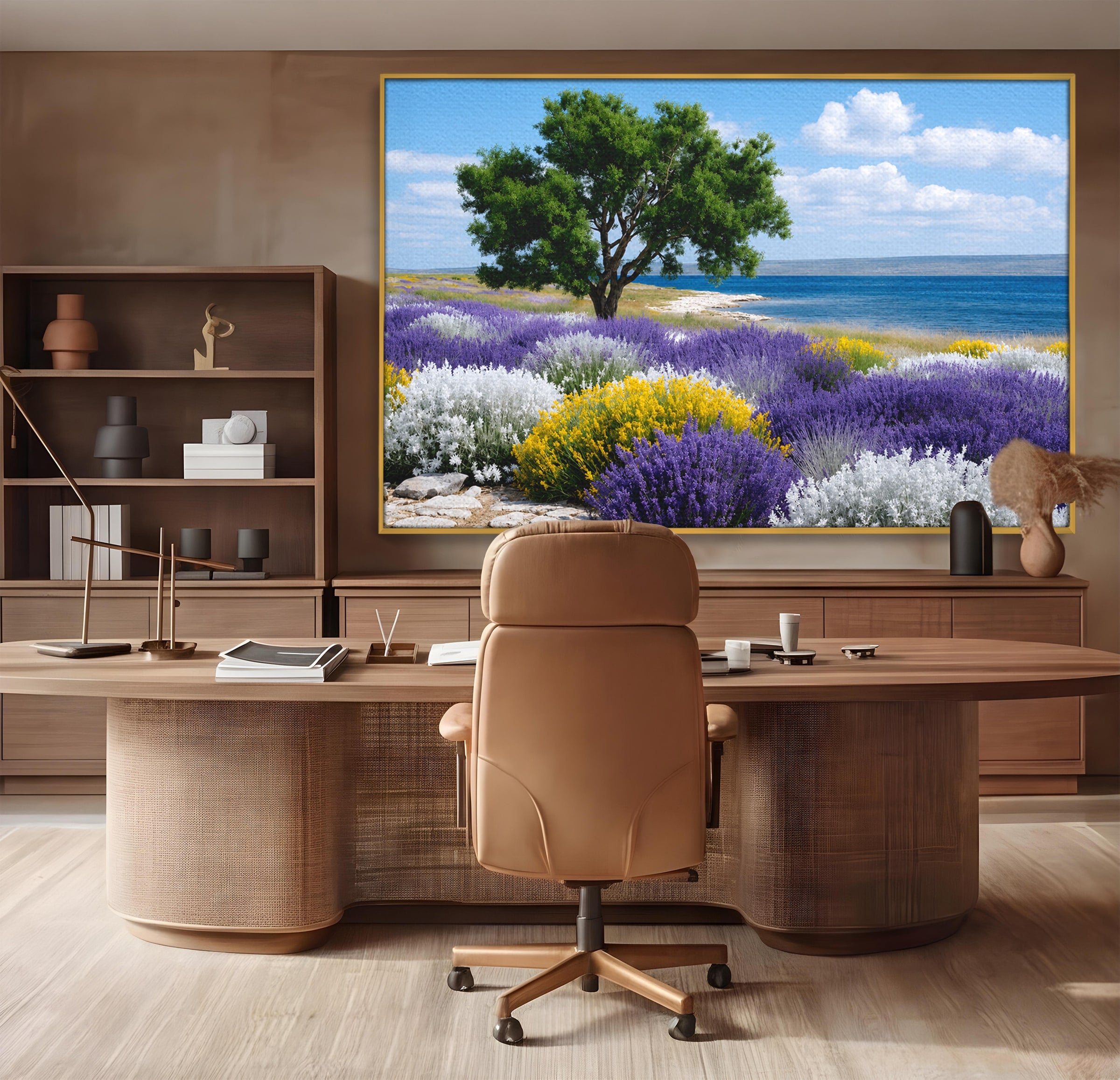 Tablou Canvas Premium LuxCanva® A1665, Peisaj De Vara Cu Lavanda, Peisaj, Lavanda, Copac, Natura, Vara, Living, Dormitor, Culori Vibrante