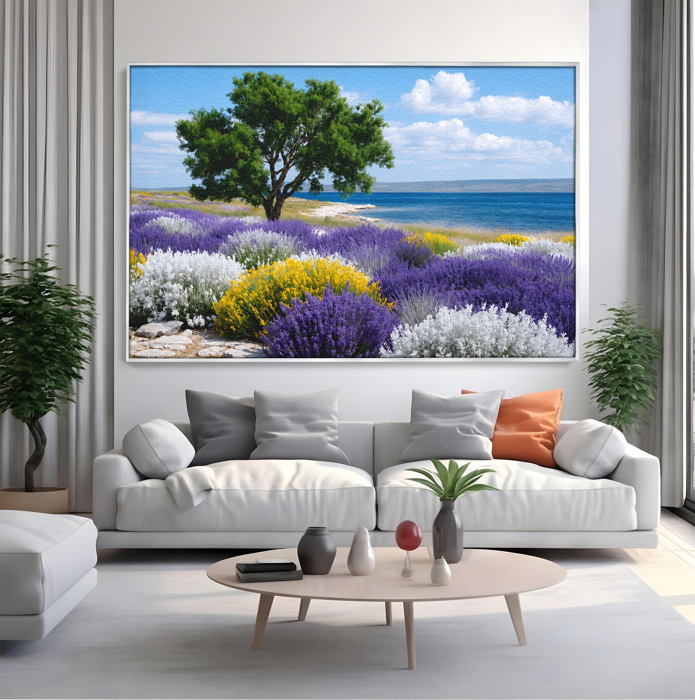Tablou Canvas Premium LuxCanva® A1665, Peisaj De Vara Cu Lavanda, Peisaj, Lavanda, Copac, Natura, Vara, Living, Dormitor, Culori Vibrante