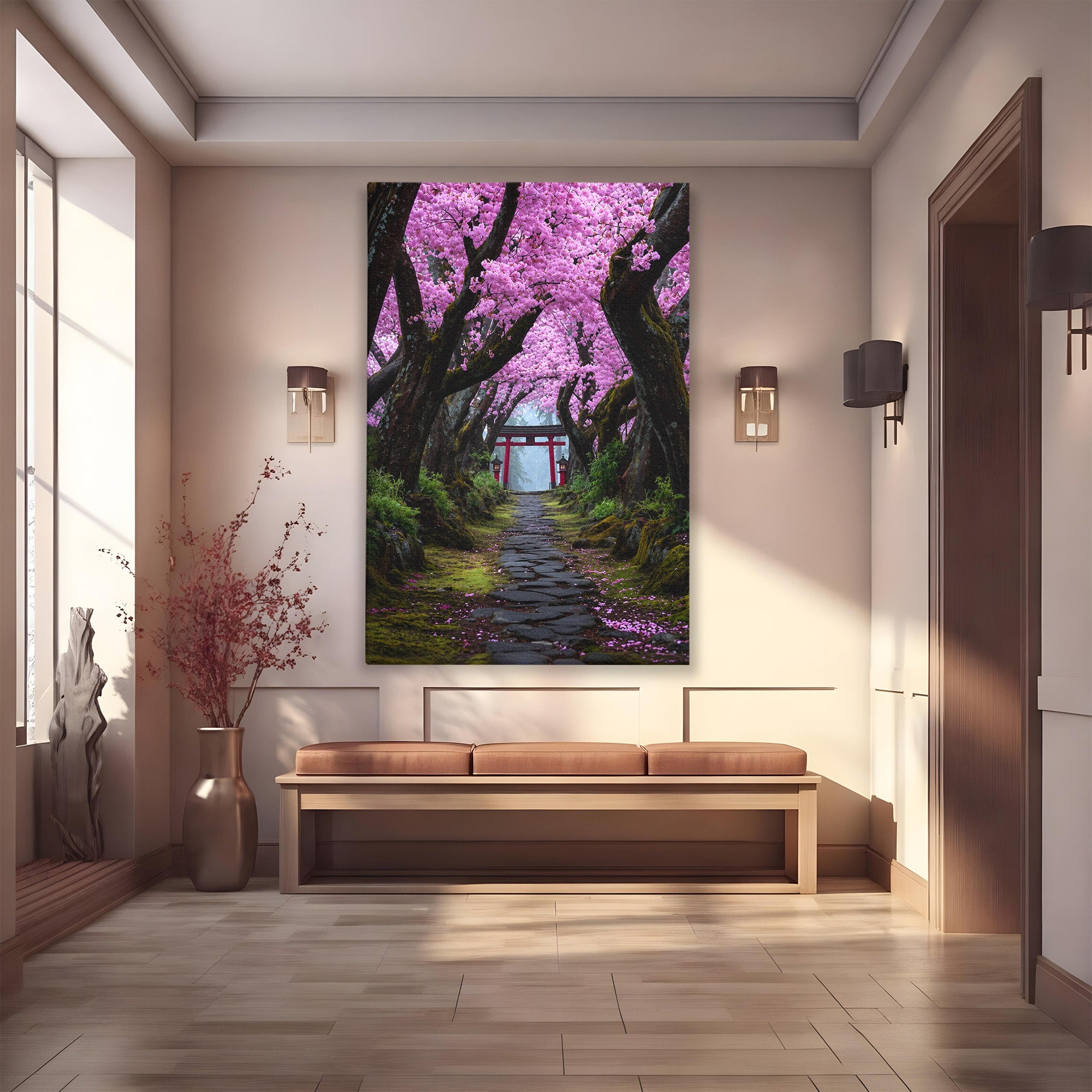 Tablou Canvas Premium LuxCanva® A1666, Aleea Ciresilor Infloriti, Ciresi, Primavara, Natura, Alee, Dormitor, Culori Vibrante
