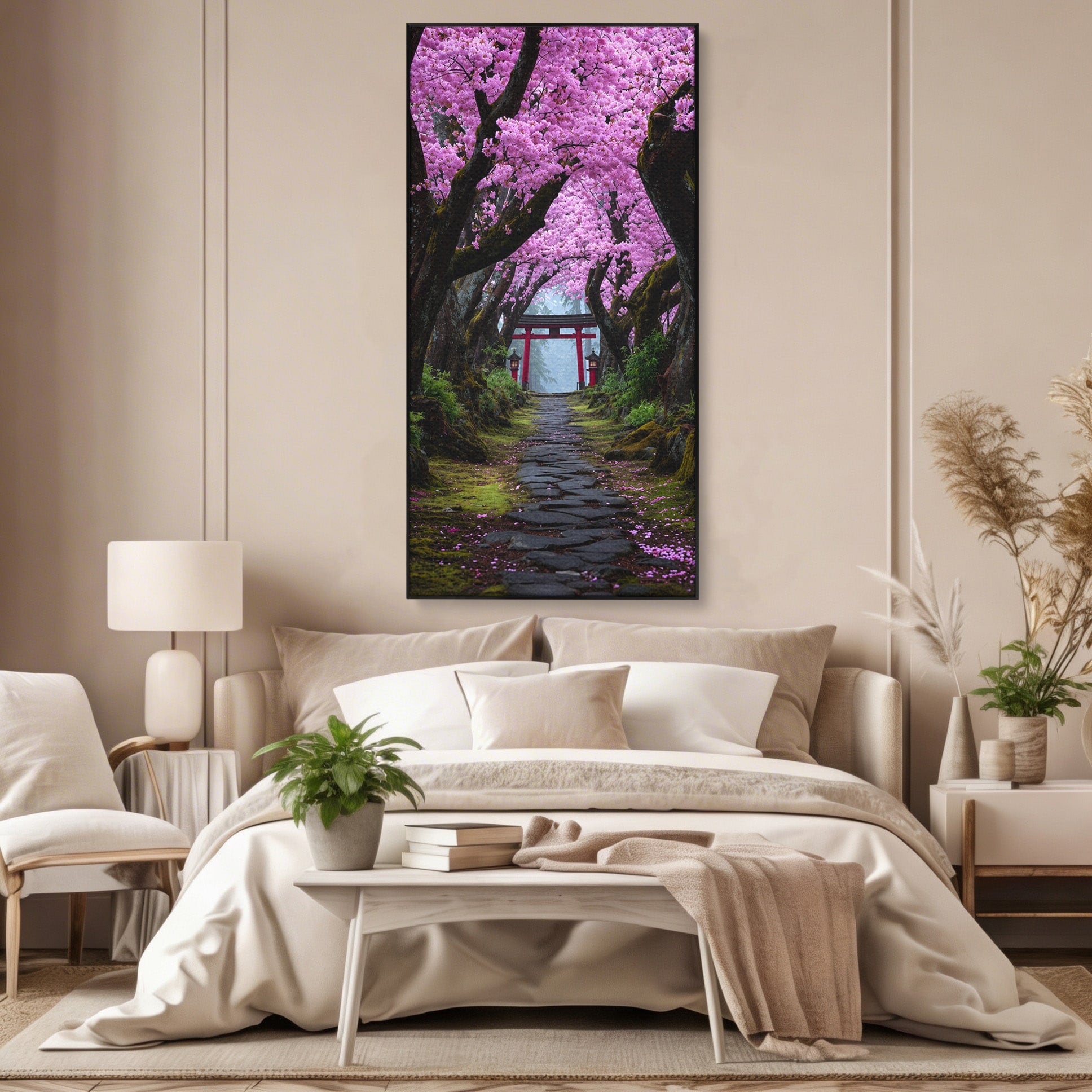 Tablou Canvas Premium LuxCanva® A1666, Aleea Ciresilor Infloriti, Ciresi, Primavara, Natura, Alee, Dormitor, Culori Vibrante