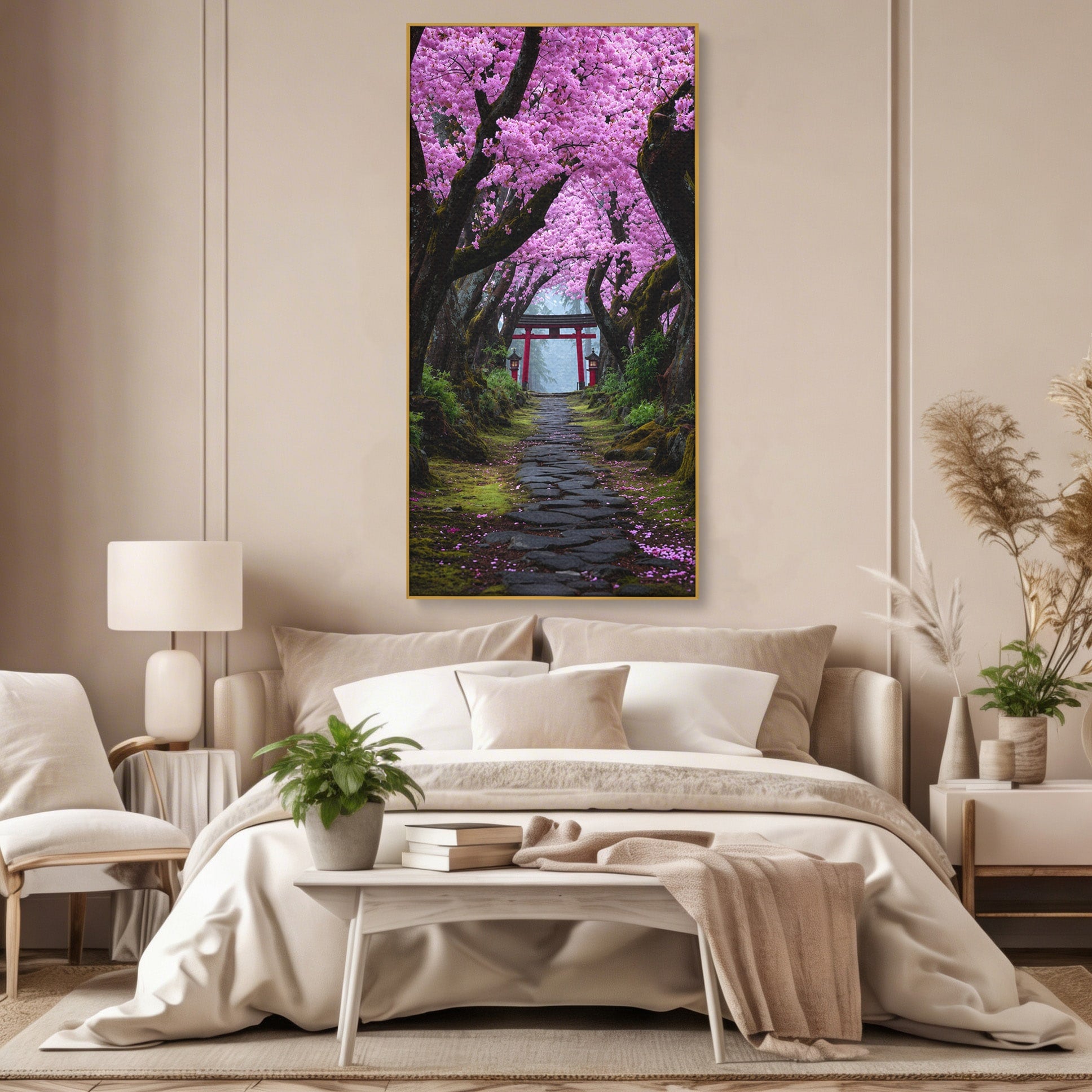 Tablou Canvas Premium LuxCanva® A1666, Aleea Ciresilor Infloriti, Ciresi, Primavara, Natura, Alee, Dormitor, Culori Vibrante
