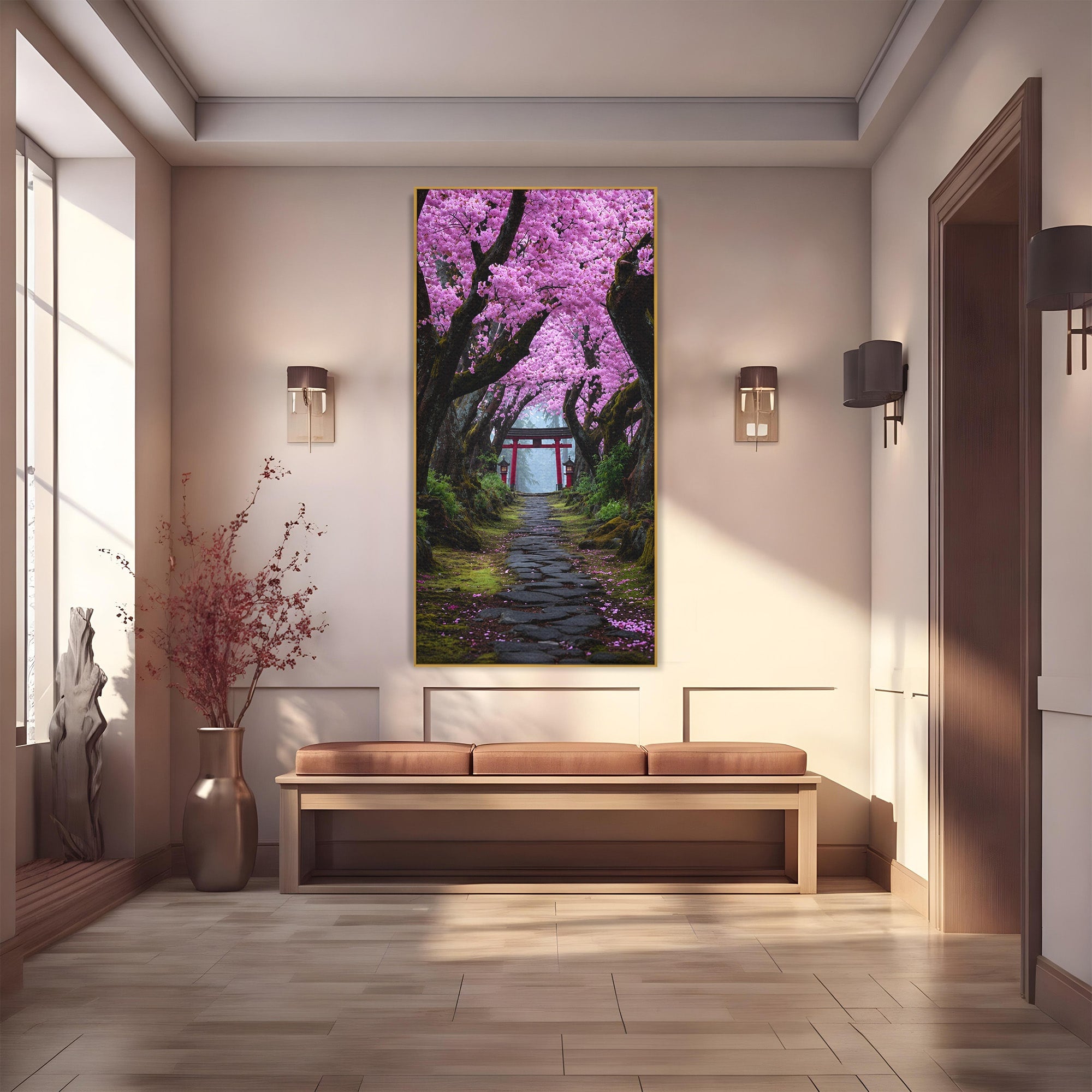 Tablou Canvas Premium LuxCanva® A1666, Aleea Ciresilor Infloriti, Ciresi, Primavara, Natura, Alee, Dormitor, Culori Vibrante