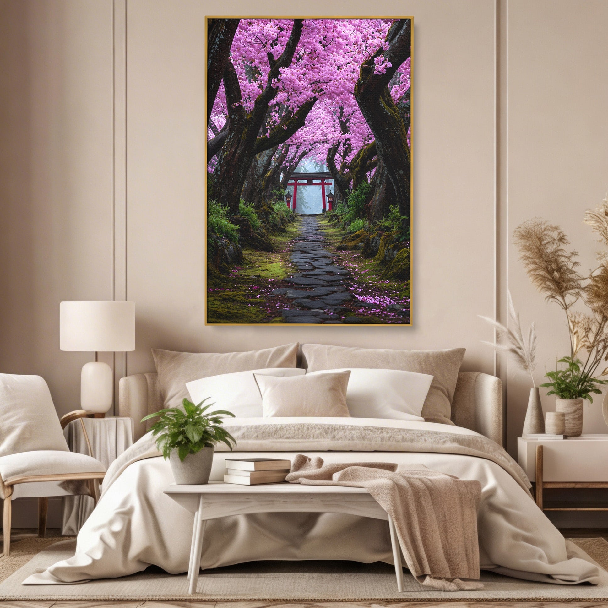 Tablou Canvas Premium LuxCanva® A1666, Aleea Ciresilor Infloriti, Ciresi, Primavara, Natura, Alee, Dormitor, Culori Vibrante