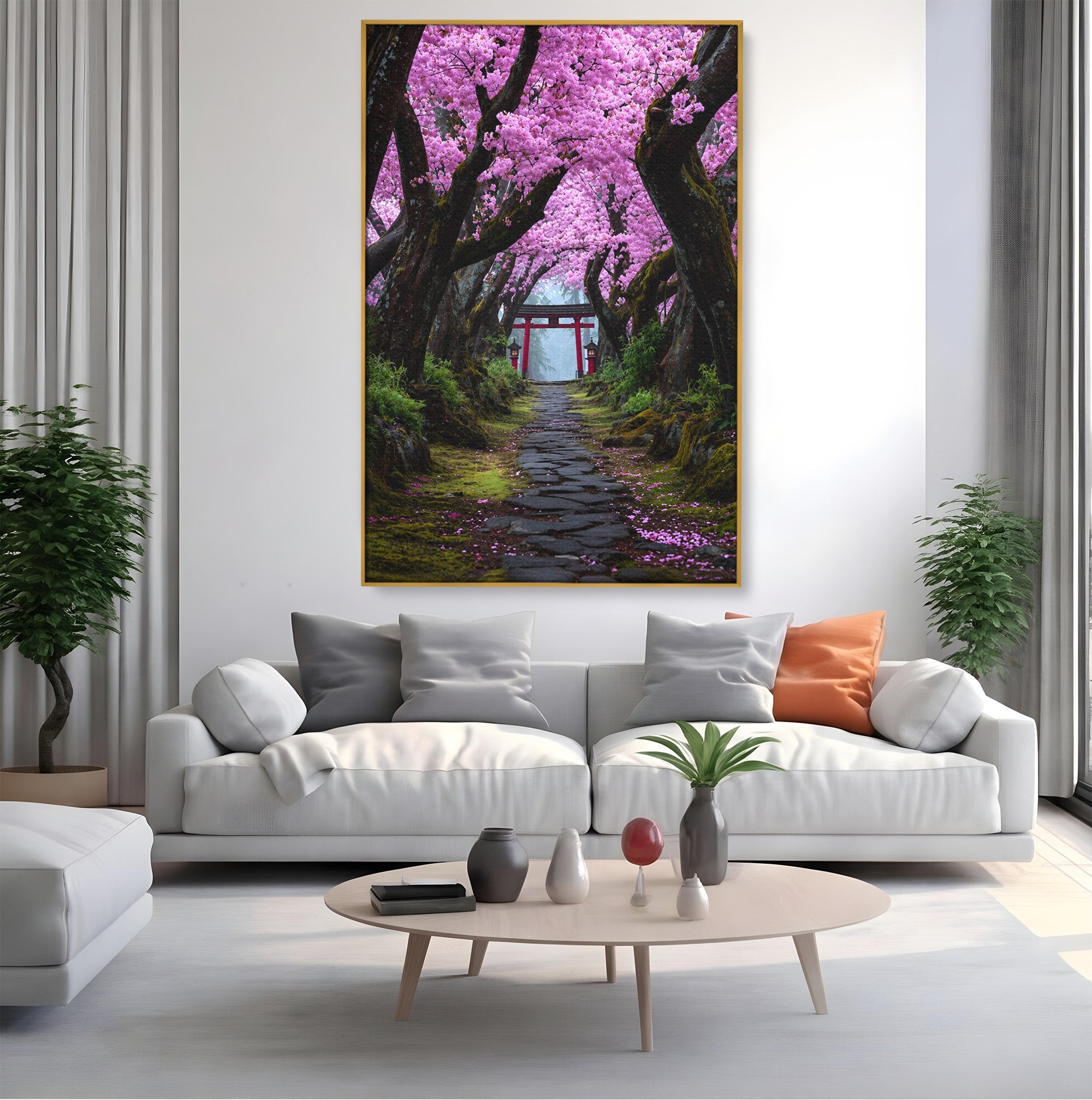 Tablou Canvas Premium LuxCanva® A1666, Aleea Ciresilor Infloriti, Ciresi, Primavara, Natura, Alee, Dormitor, Culori Vibrante