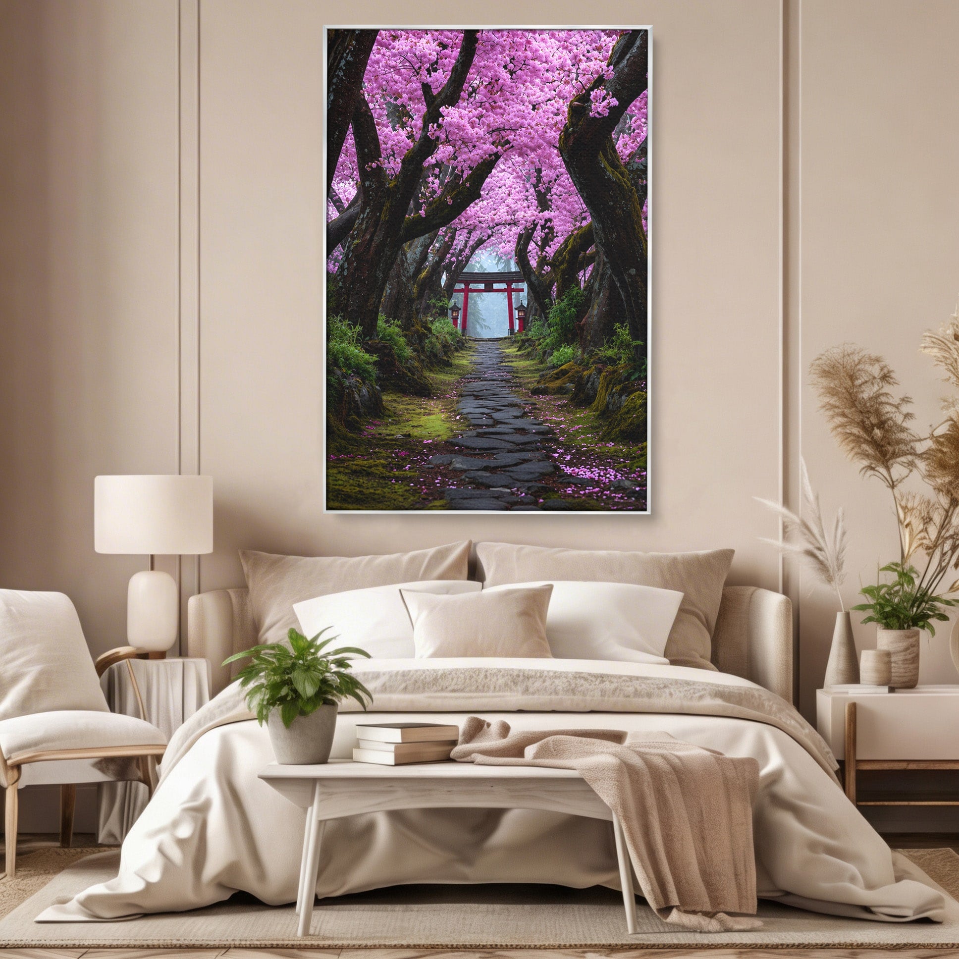 Tablou Canvas Premium LuxCanva® A1666, Aleea Ciresilor Infloriti, Ciresi, Primavara, Natura, Alee, Dormitor, Culori Vibrante