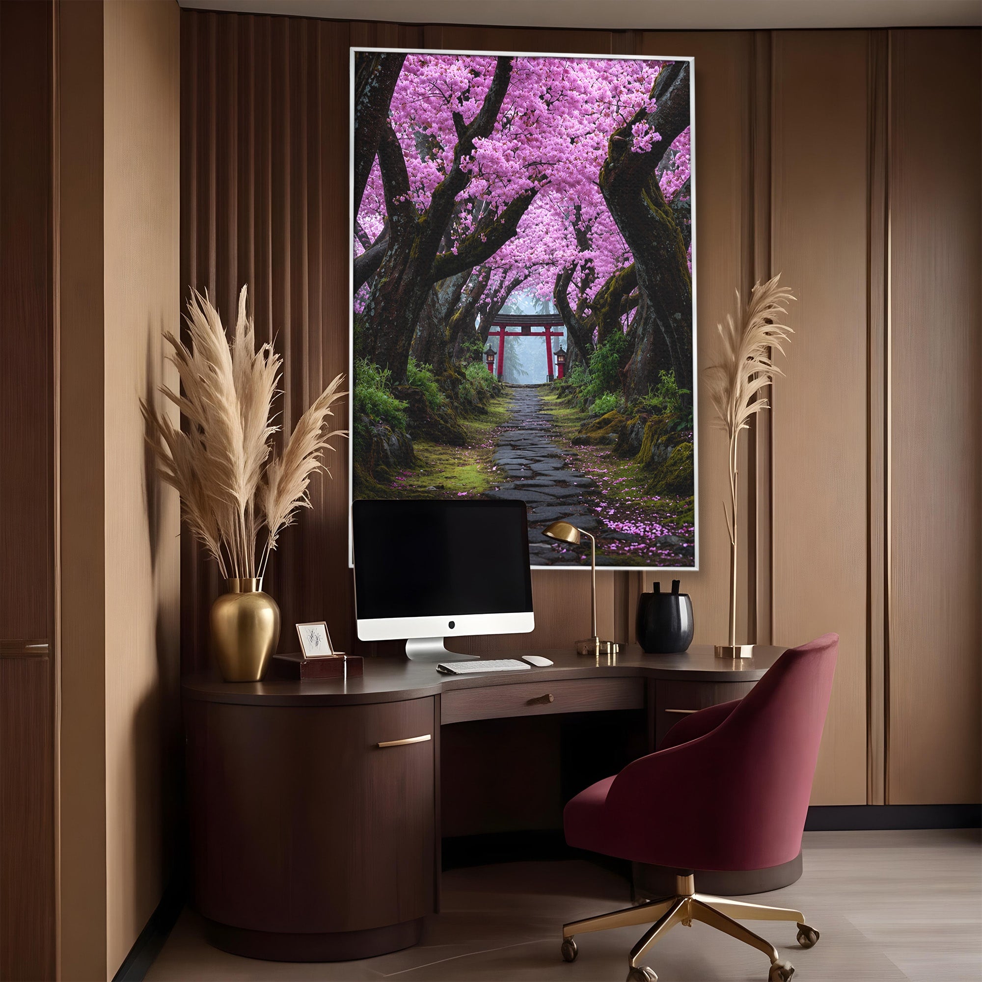 Tablou Canvas Premium LuxCanva® A1666, Aleea Ciresilor Infloriti, Ciresi, Primavara, Natura, Alee, Dormitor, Culori Vibrante