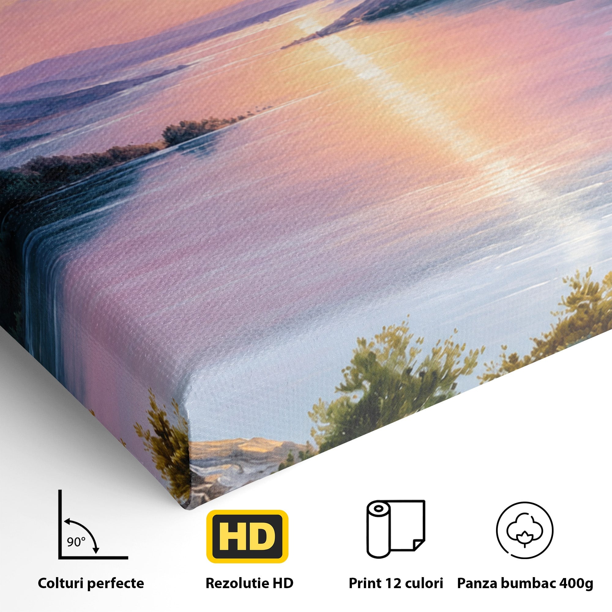 Tablou Canvas Premium LuxCanva® A1667, Peisaj Lacustru La Apus, Peisaj, Apus, Lac, Natura, Living, Dormitor, Culori Vibrante