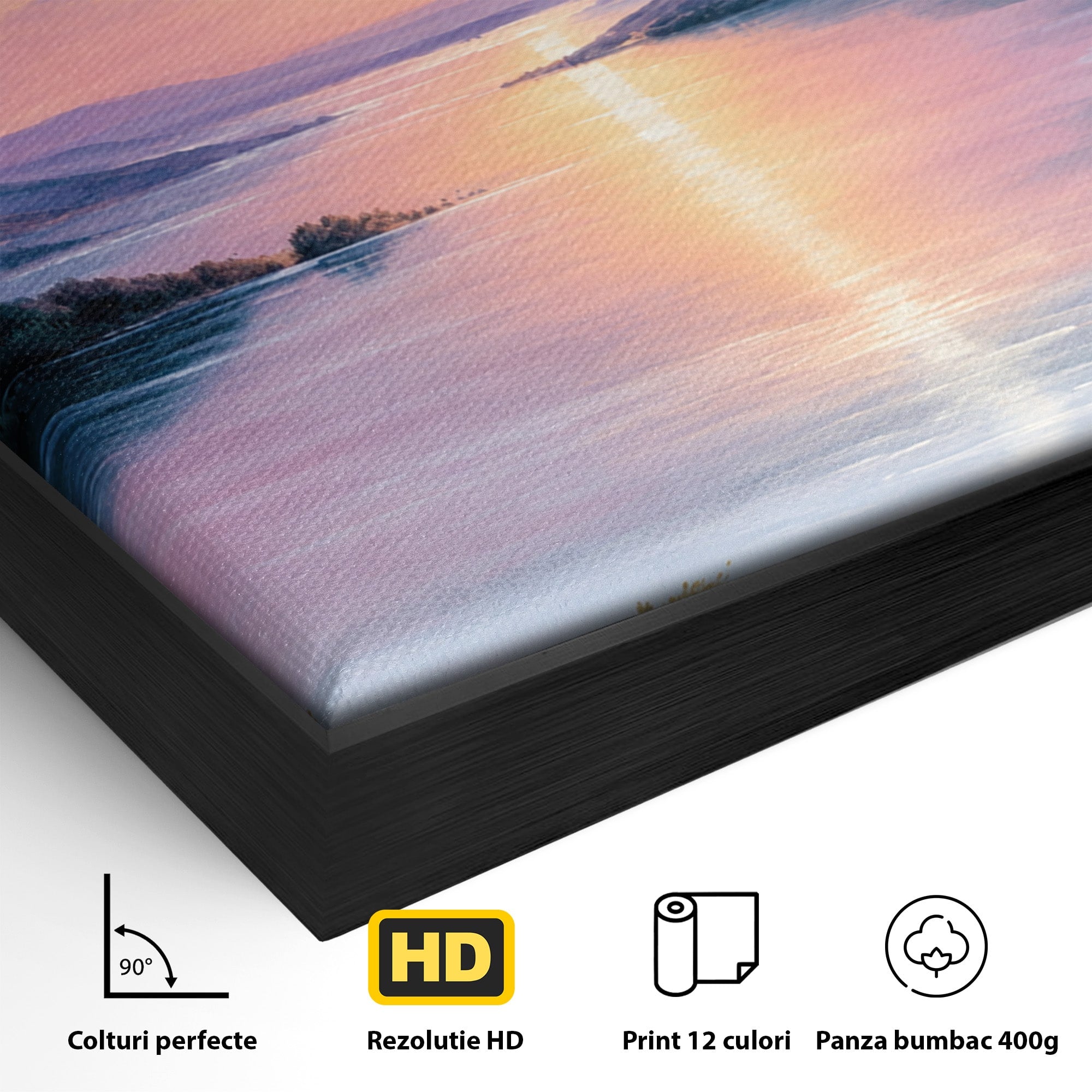 Tablou Canvas Premium LuxCanva® A1667, Peisaj Lacustru La Apus, Peisaj, Apus, Lac, Natura, Living, Dormitor, Culori Vibrante