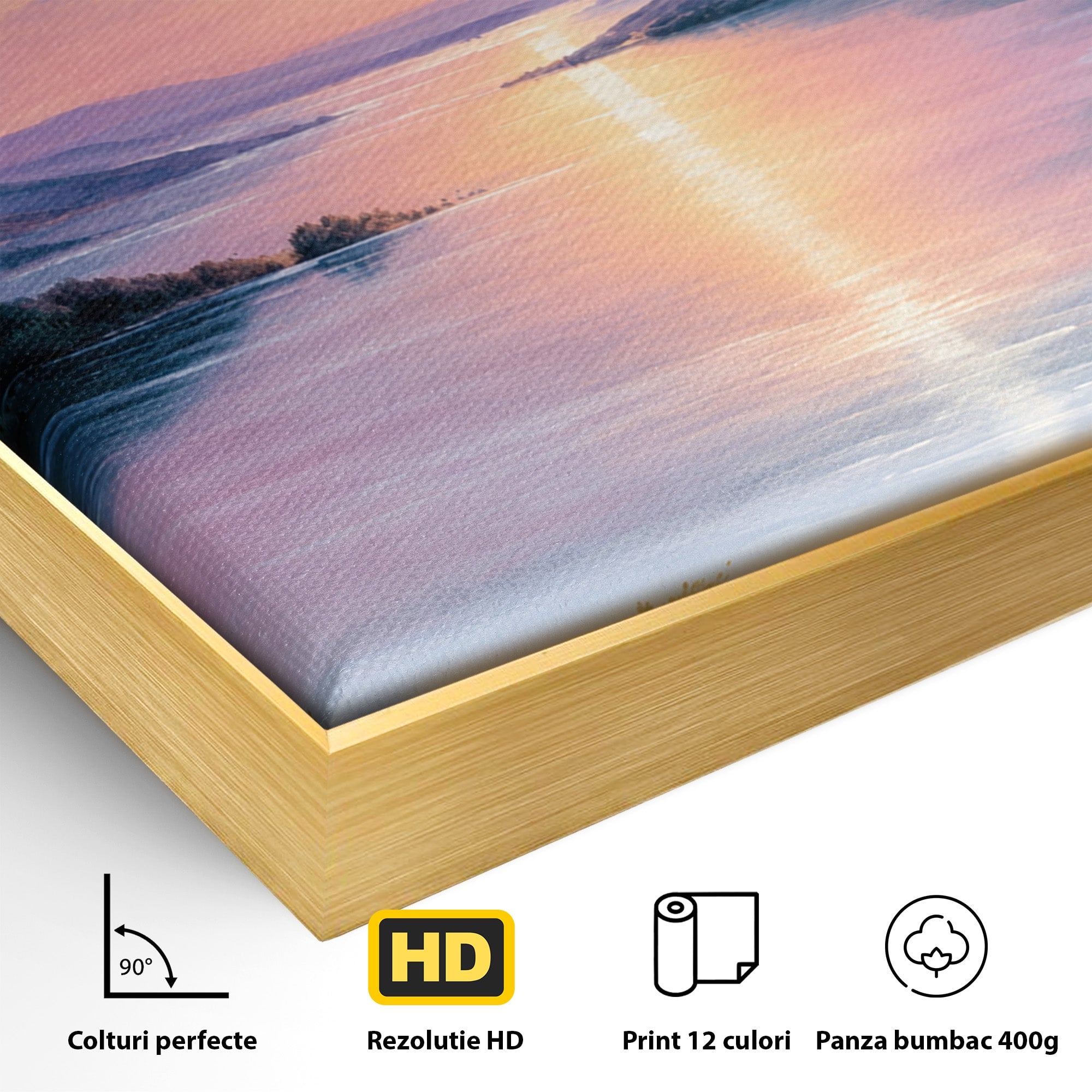 Tablou Canvas Premium LuxCanva® A1667, Peisaj Lacustru La Apus, Peisaj, Apus, Lac, Natura, Living, Dormitor, Culori Vibrante