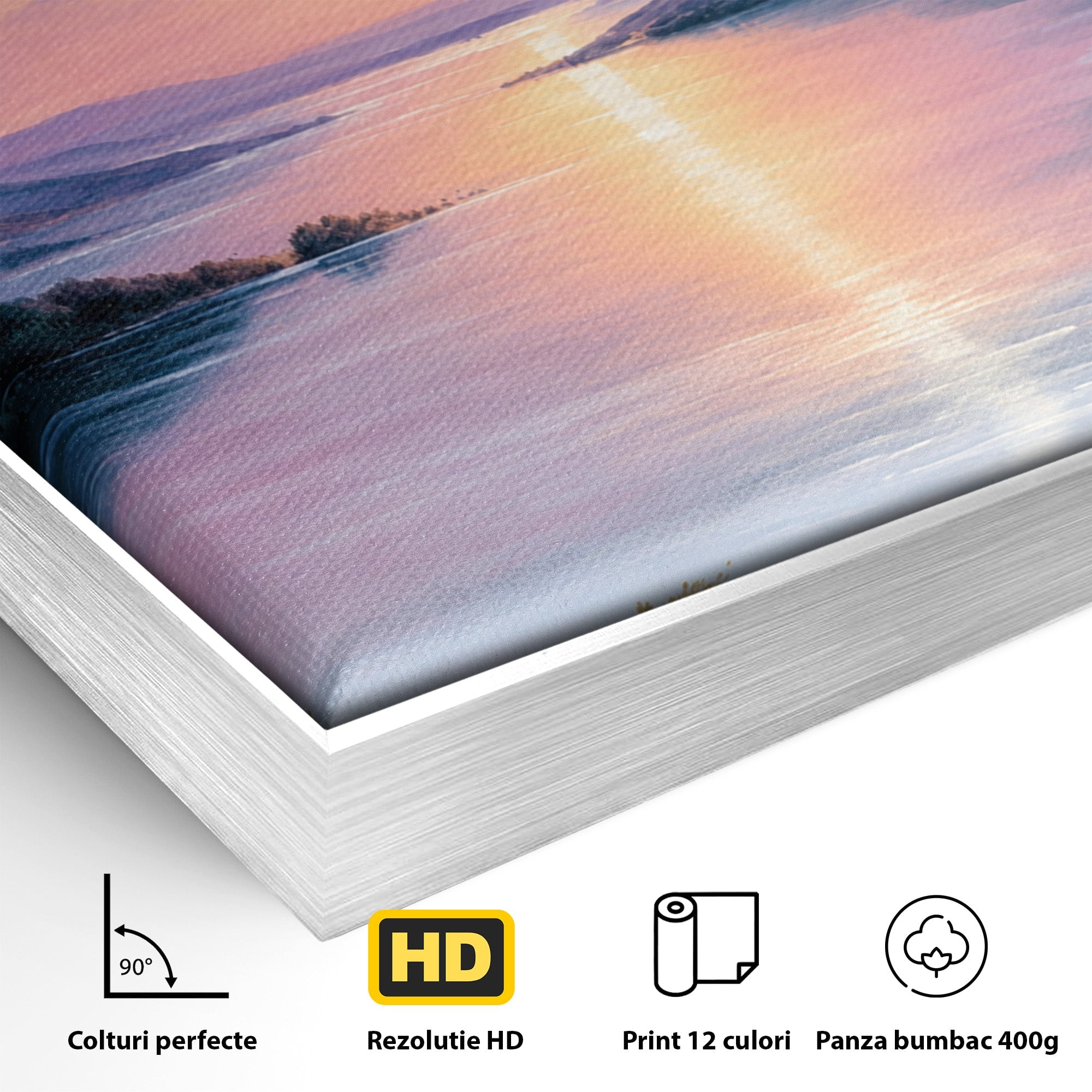 Tablou Canvas Premium LuxCanva® A1667, Peisaj Lacustru La Apus, Peisaj, Apus, Lac, Natura, Living, Dormitor, Culori Vibrante