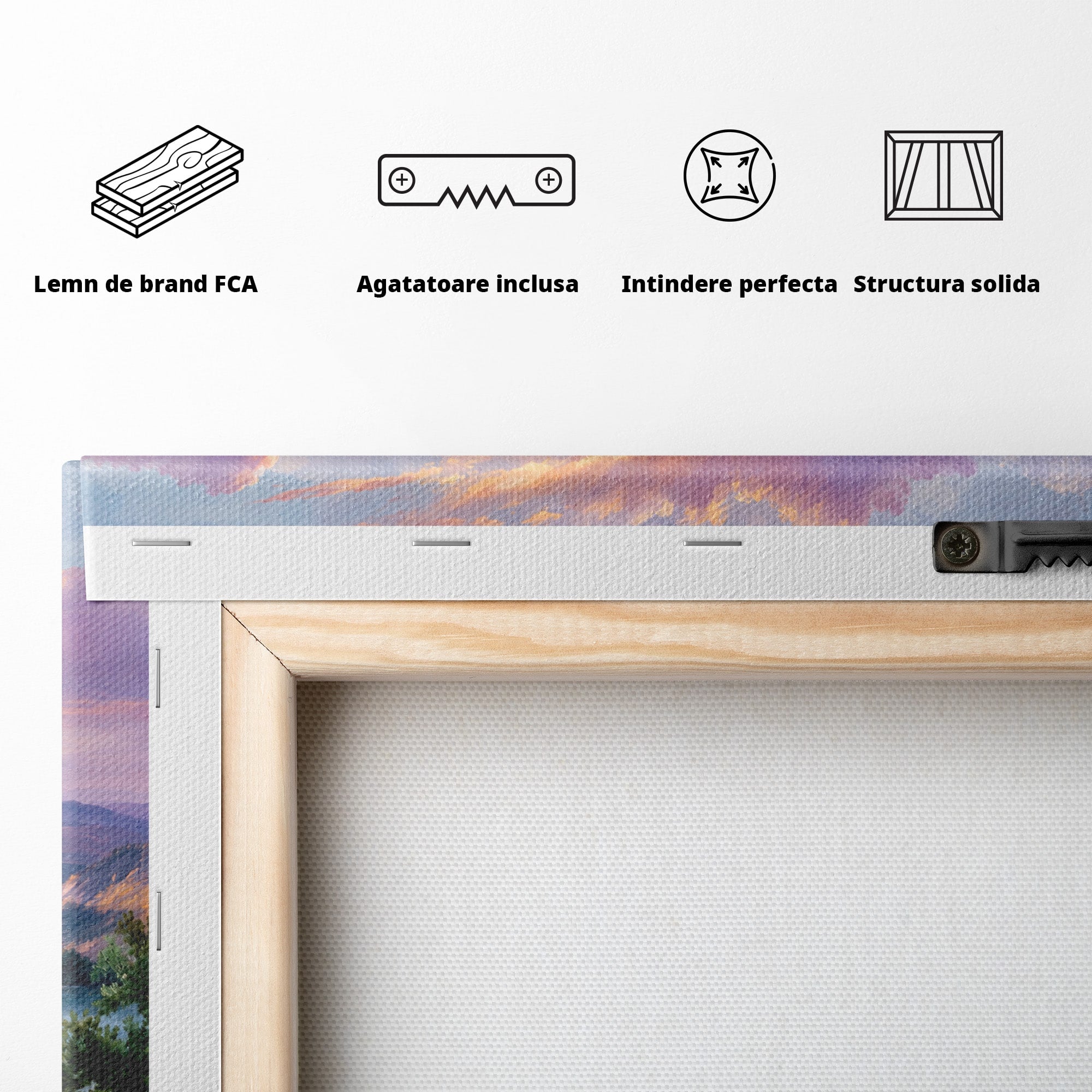 Tablou Canvas Premium LuxCanva® A1667, Peisaj Lacustru La Apus, Peisaj, Apus, Lac, Natura, Living, Dormitor, Culori Vibrante