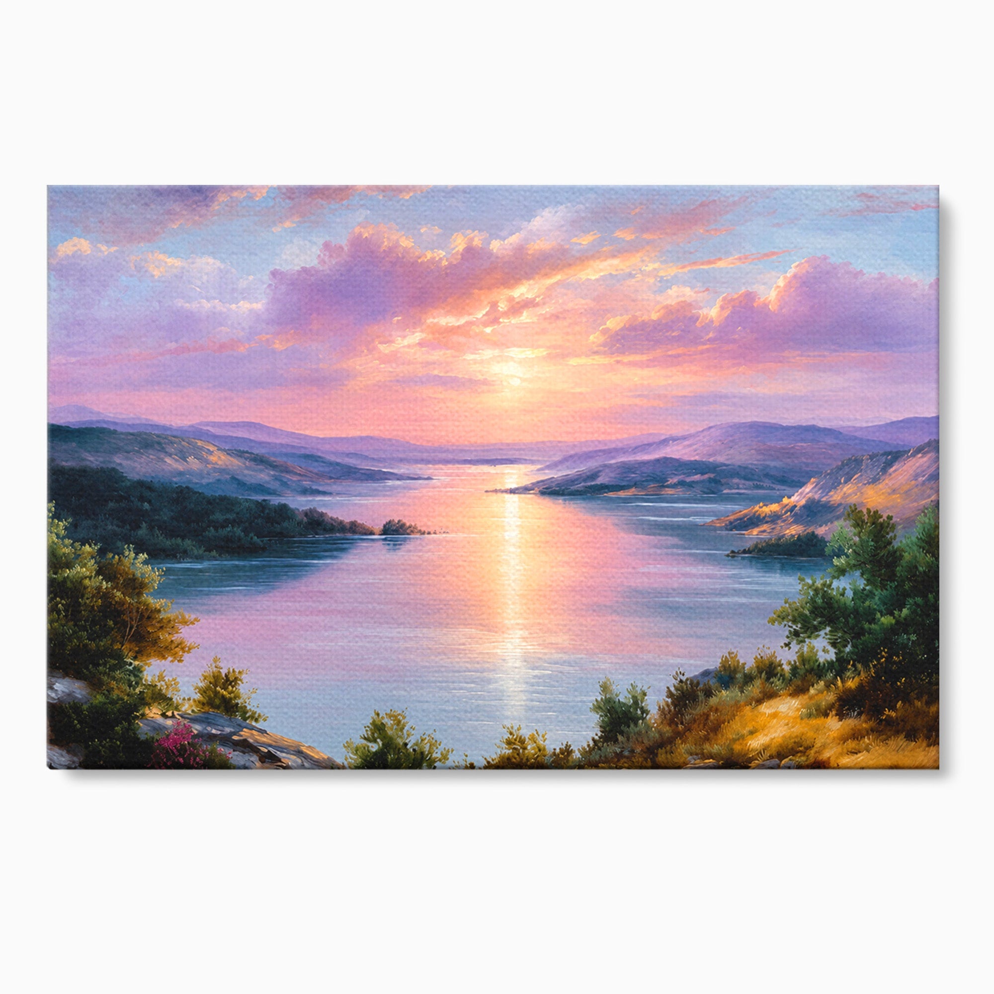 Tablou Canvas Premium LuxCanva® A1667, Peisaj Lacustru La Apus, Peisaj, Apus, Lac, Natura, Living, Dormitor, Culori Vibrante