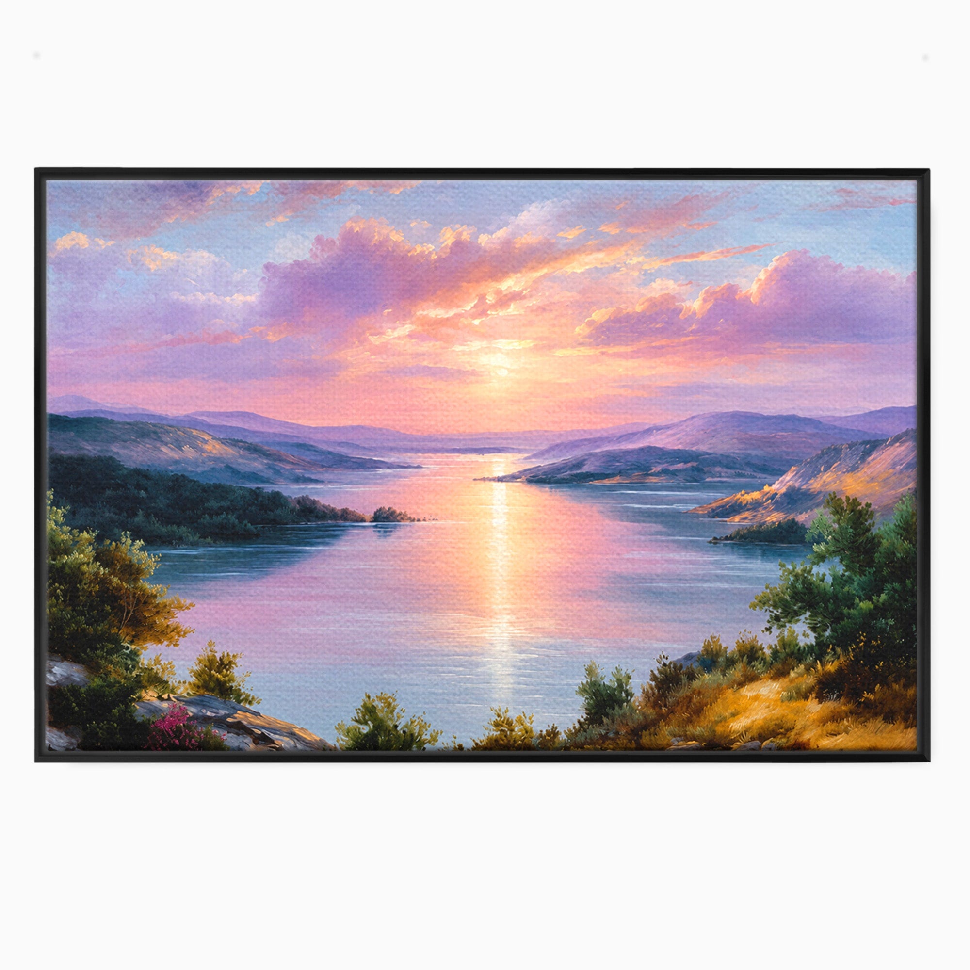 Tablou Canvas Premium LuxCanva® A1667, Peisaj Lacustru La Apus, Peisaj, Apus, Lac, Natura, Living, Dormitor, Culori Vibrante