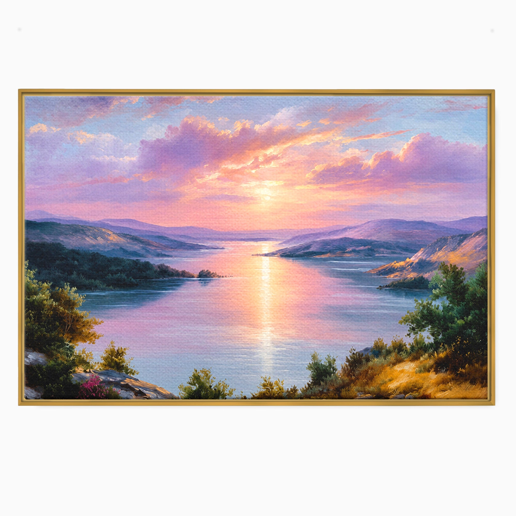 Tablou Canvas Premium LuxCanva® A1667, Peisaj Lacustru La Apus, Peisaj, Apus, Lac, Natura, Living, Dormitor, Culori Vibrante