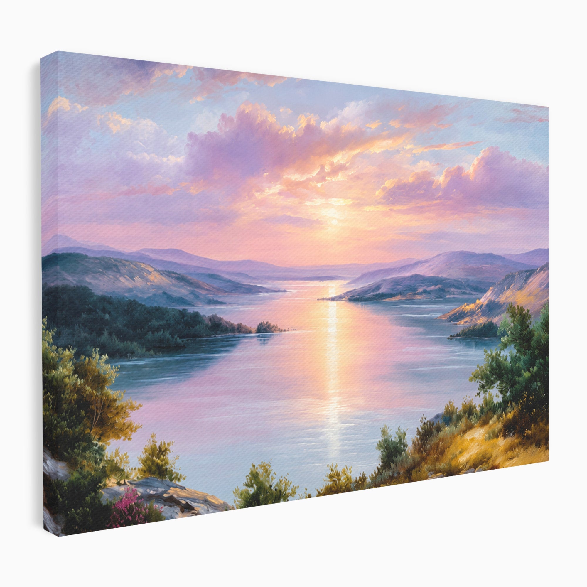 Tablou Canvas Premium LuxCanva® A1667, Peisaj Lacustru La Apus, Peisaj, Apus, Lac, Natura, Living, Dormitor, Culori Vibrante