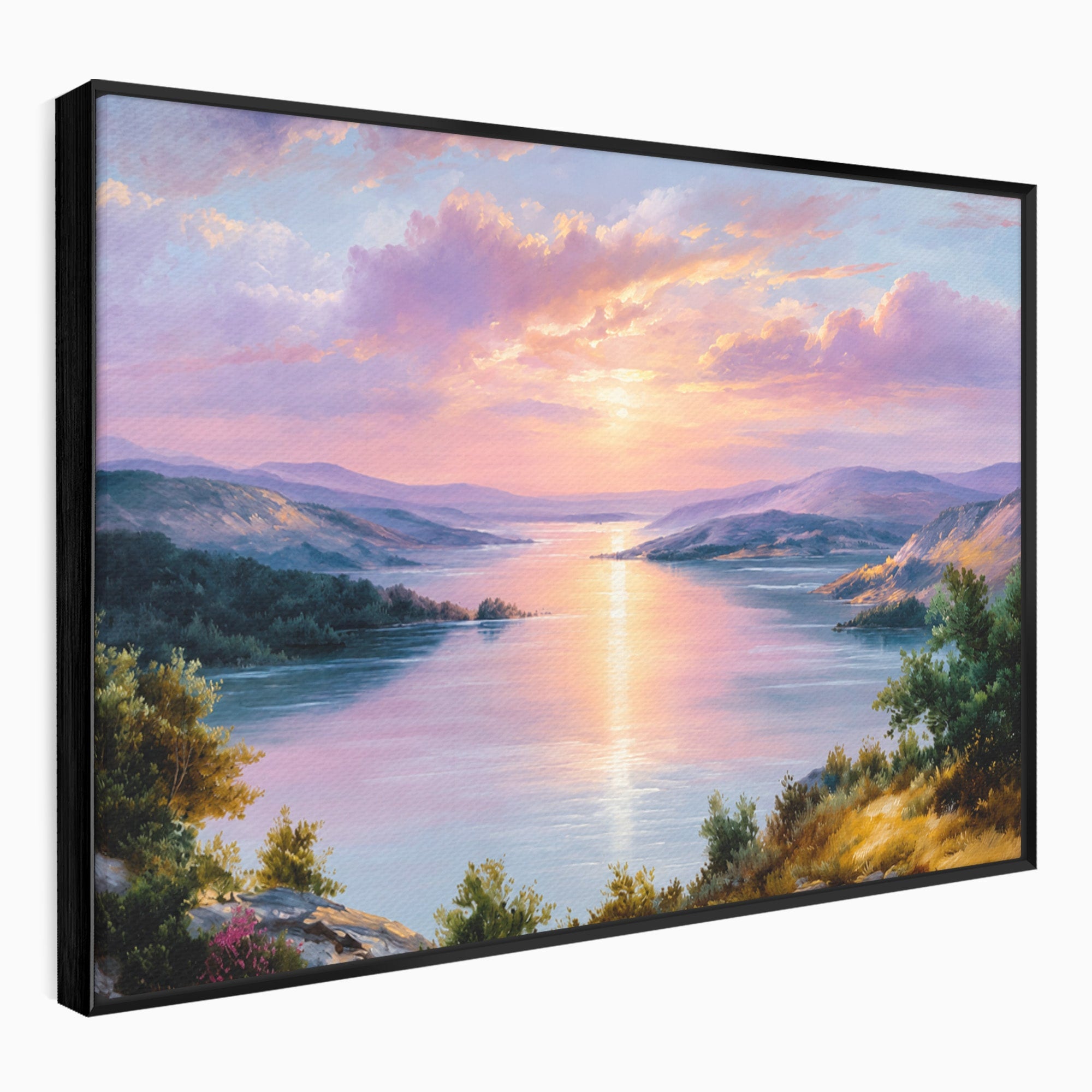 Tablou Canvas Premium LuxCanva® A1667, Peisaj Lacustru La Apus, Peisaj, Apus, Lac, Natura, Living, Dormitor, Culori Vibrante