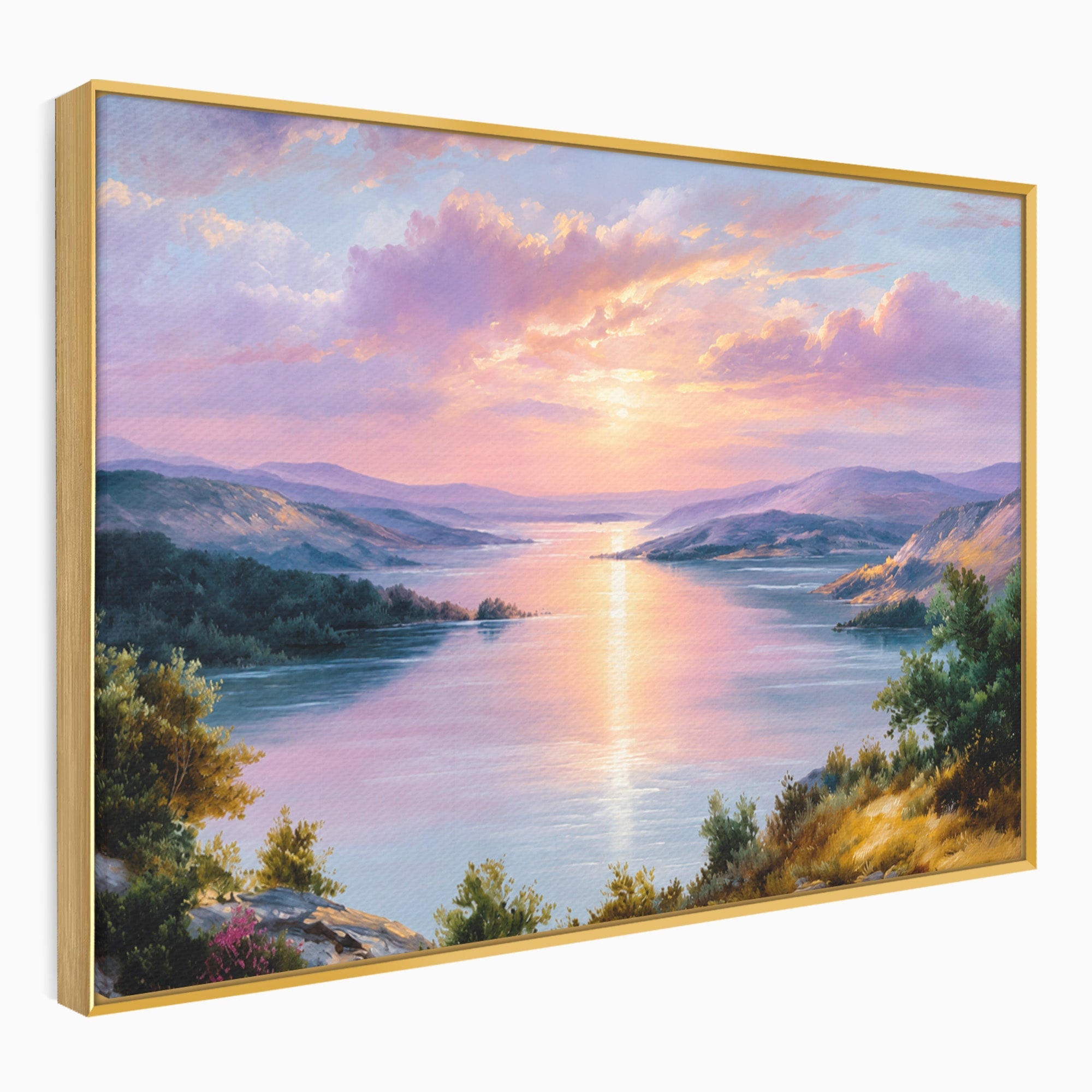 Tablou Canvas Premium LuxCanva® A1667, Peisaj Lacustru La Apus, Peisaj, Apus, Lac, Natura, Living, Dormitor, Culori Vibrante