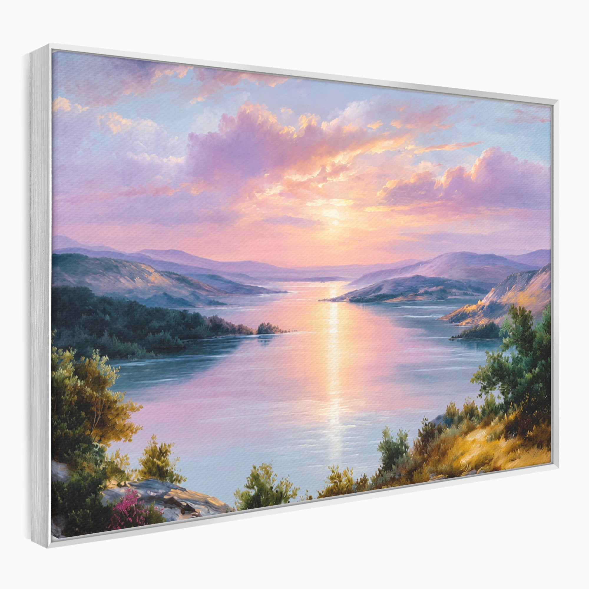 Tablou Canvas Premium LuxCanva® A1667, Peisaj Lacustru La Apus, Peisaj, Apus, Lac, Natura, Living, Dormitor, Culori Vibrante