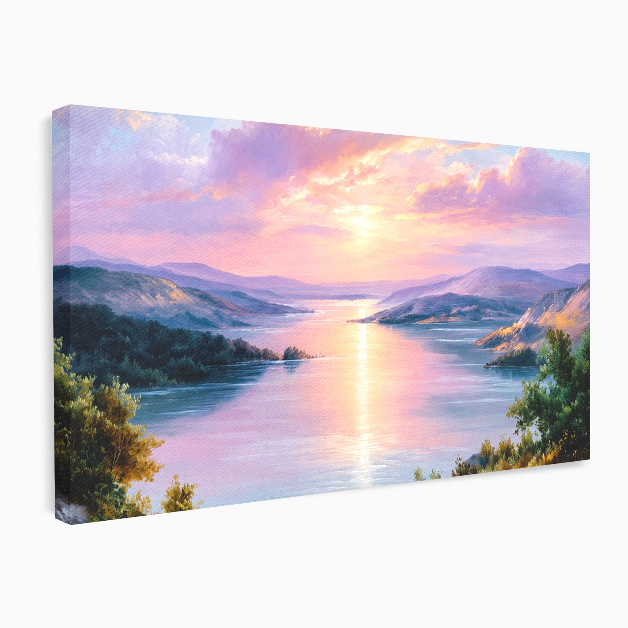 Tablou Canvas Premium LuxCanva® A1667, Peisaj Lacustru La Apus, Peisaj, Apus, Lac, Natura, Living, Dormitor, Culori Vibrante