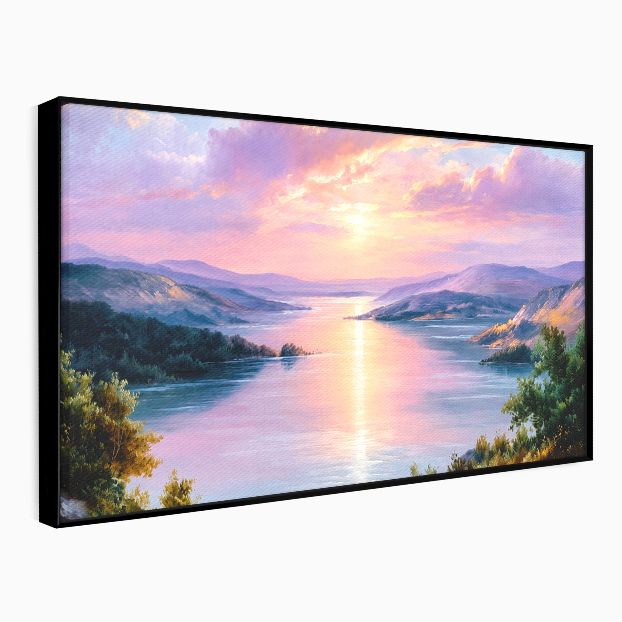 Tablou Canvas Premium LuxCanva® A1667, Peisaj Lacustru La Apus, Peisaj, Apus, Lac, Natura, Living, Dormitor, Culori Vibrante