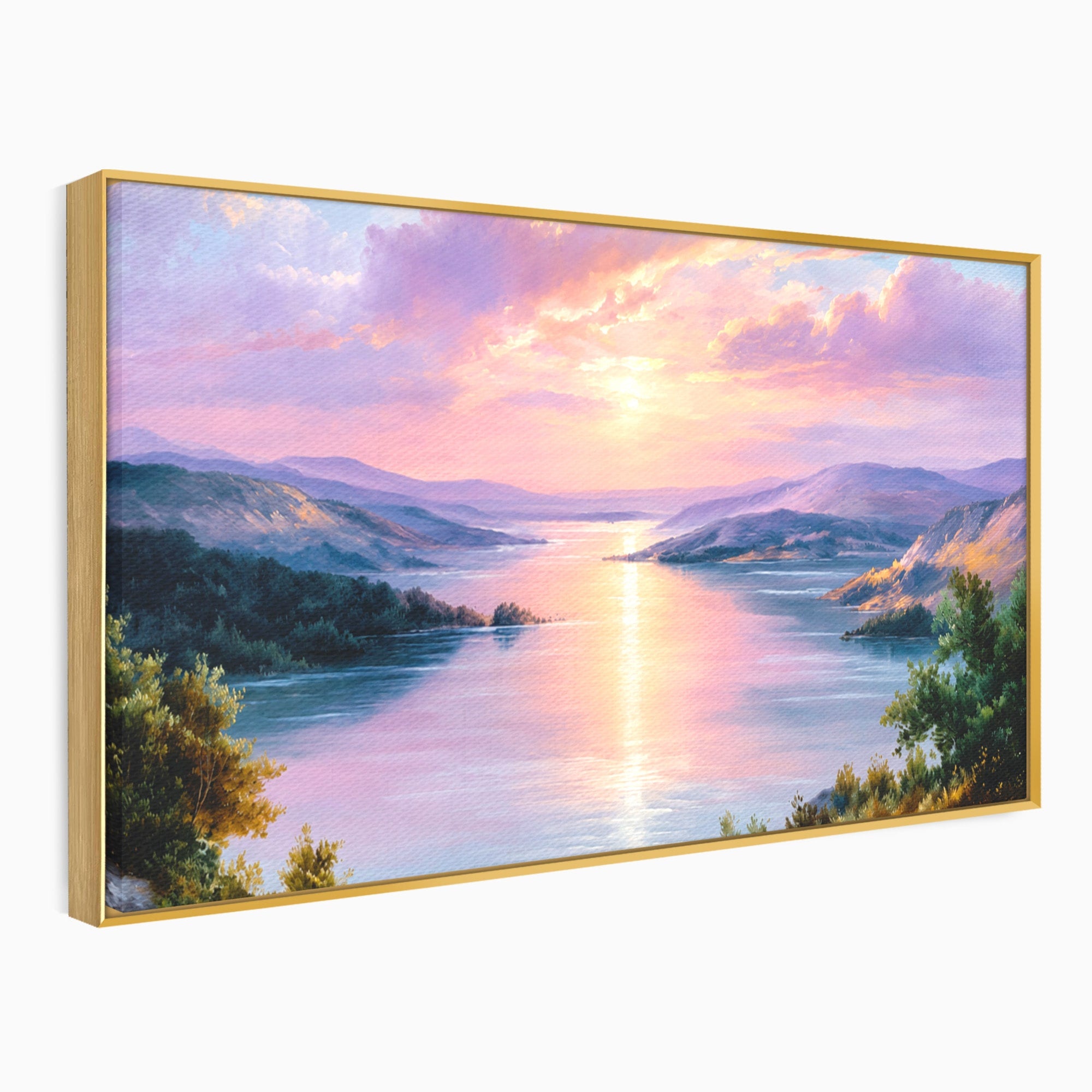 Tablou Canvas Premium LuxCanva® A1667, Peisaj Lacustru La Apus, Peisaj, Apus, Lac, Natura, Living, Dormitor, Culori Vibrante