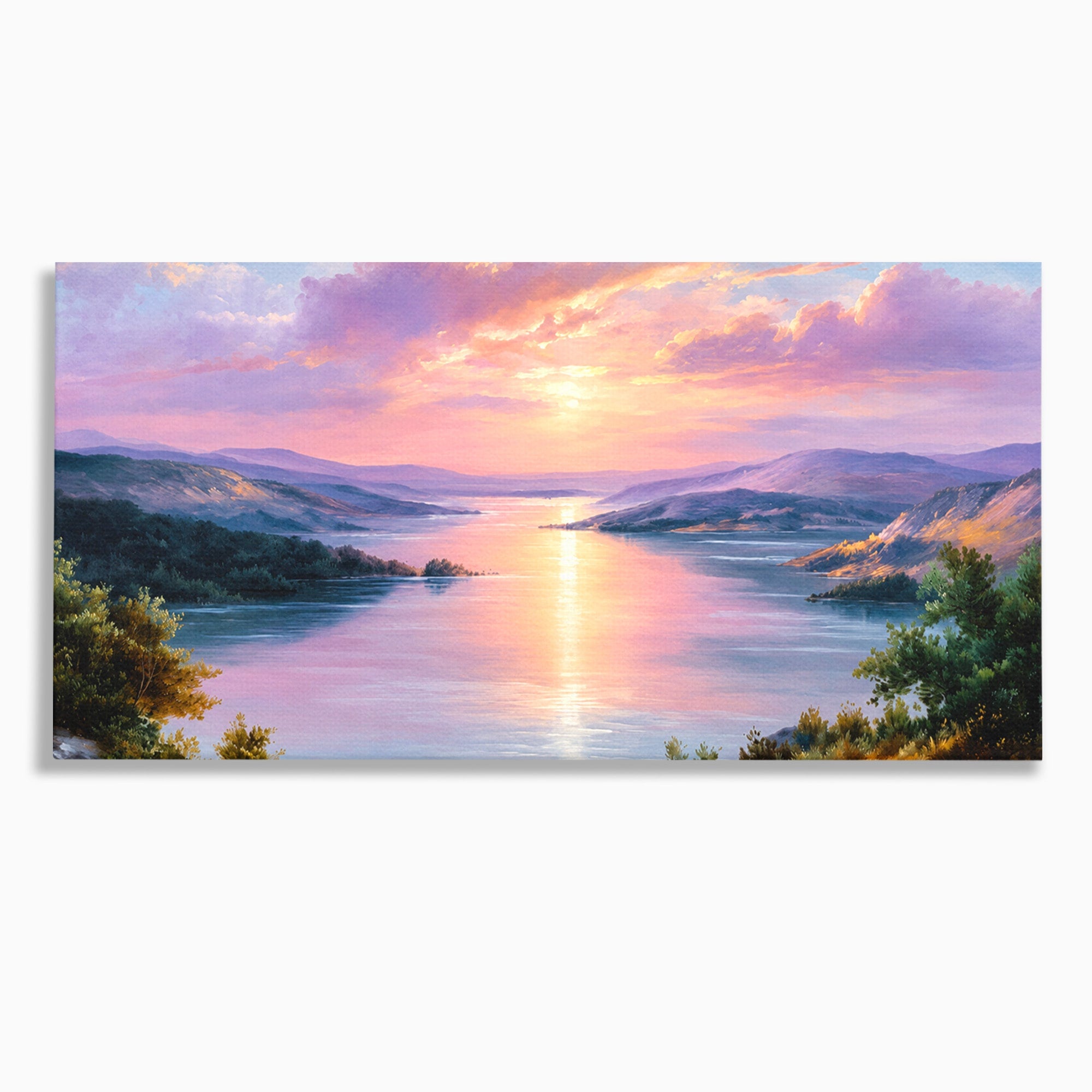 Tablou Canvas Premium LuxCanva® A1667, Peisaj Lacustru La Apus, Peisaj, Apus, Lac, Natura, Living, Dormitor, Culori Vibrante