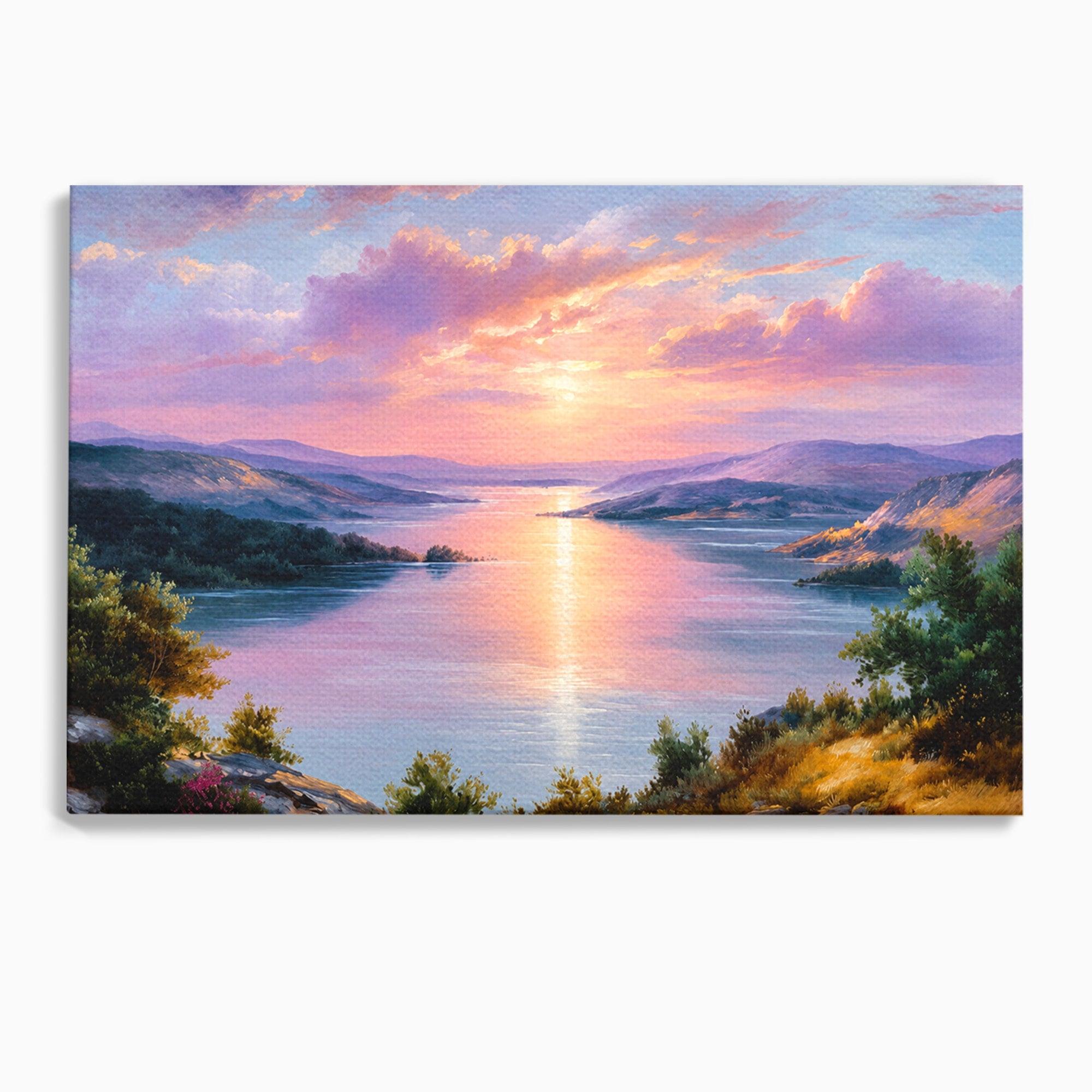 Tablou Canvas Premium LuxCanva® A1667, Peisaj Lacustru La Apus, Peisaj, Apus, Lac, Natura, Living, Dormitor, Culori Vibrante