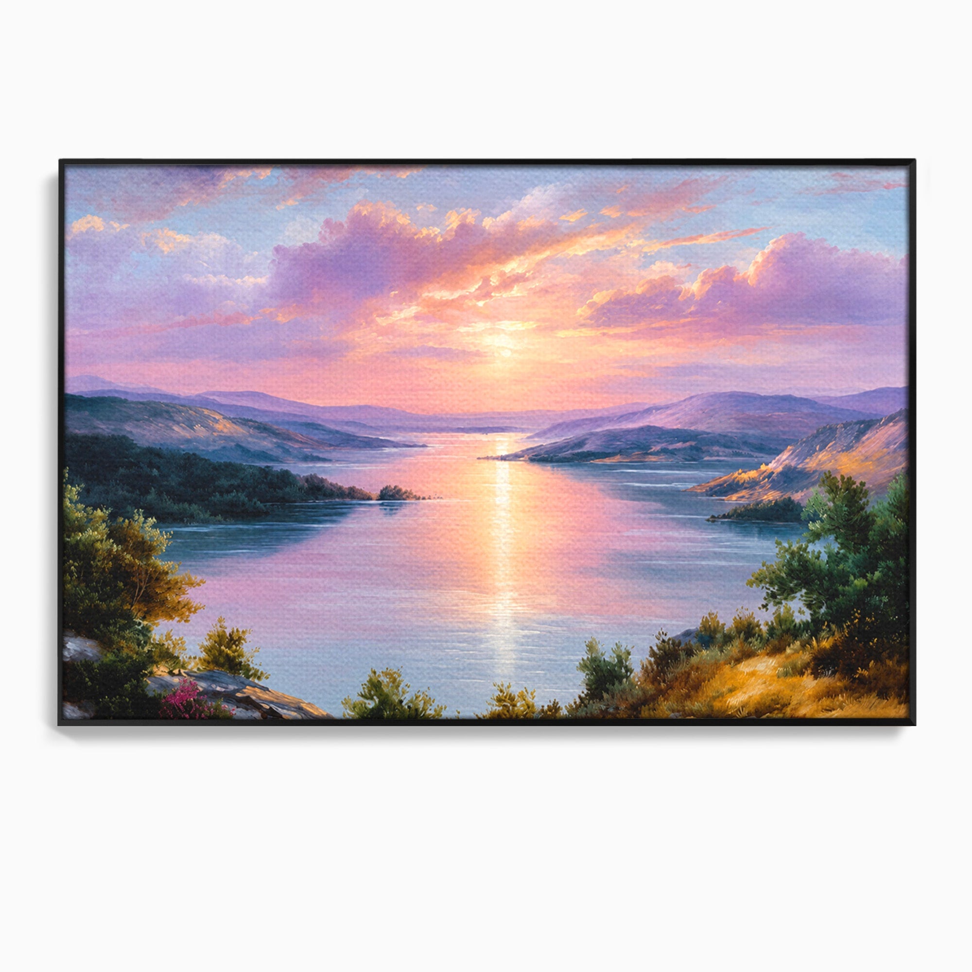 Tablou Canvas Premium LuxCanva® A1667, Peisaj Lacustru La Apus, Peisaj, Apus, Lac, Natura, Living, Dormitor, Culori Vibrante
