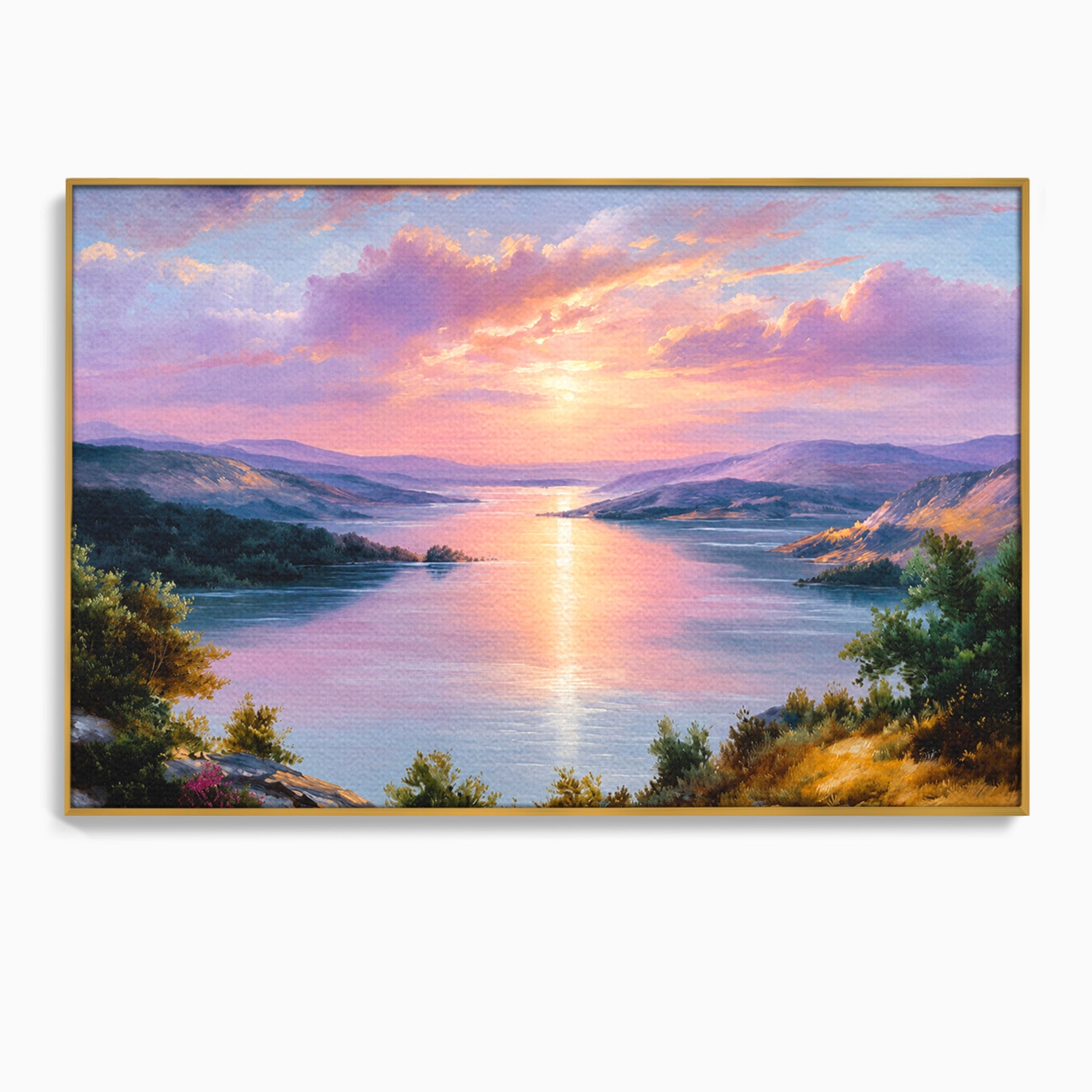 Tablou Canvas Premium LuxCanva® A1667, Peisaj Lacustru La Apus, Peisaj, Apus, Lac, Natura, Living, Dormitor, Culori Vibrante