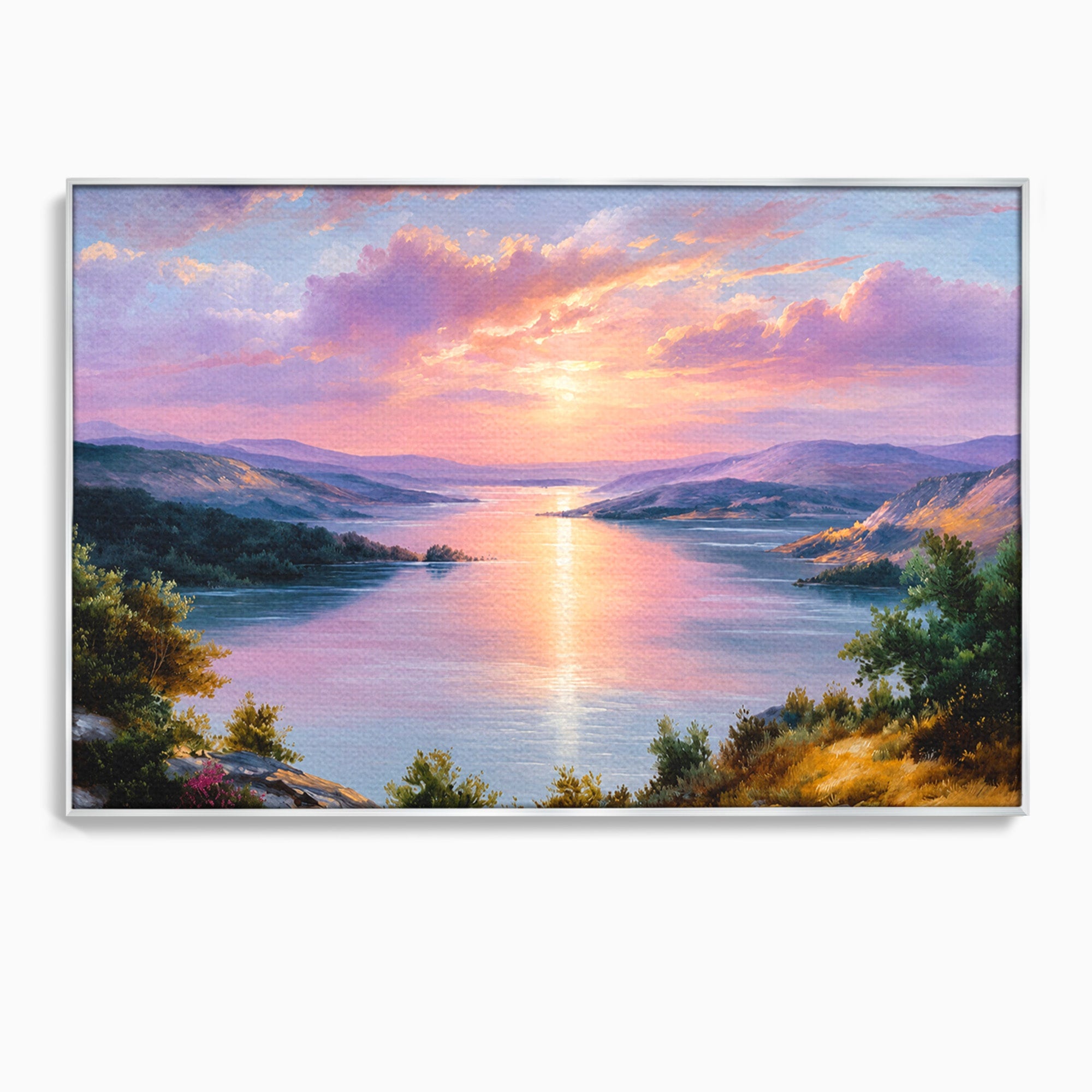 Tablou Canvas Premium LuxCanva® A1667, Peisaj Lacustru La Apus, Peisaj, Apus, Lac, Natura, Living, Dormitor, Culori Vibrante