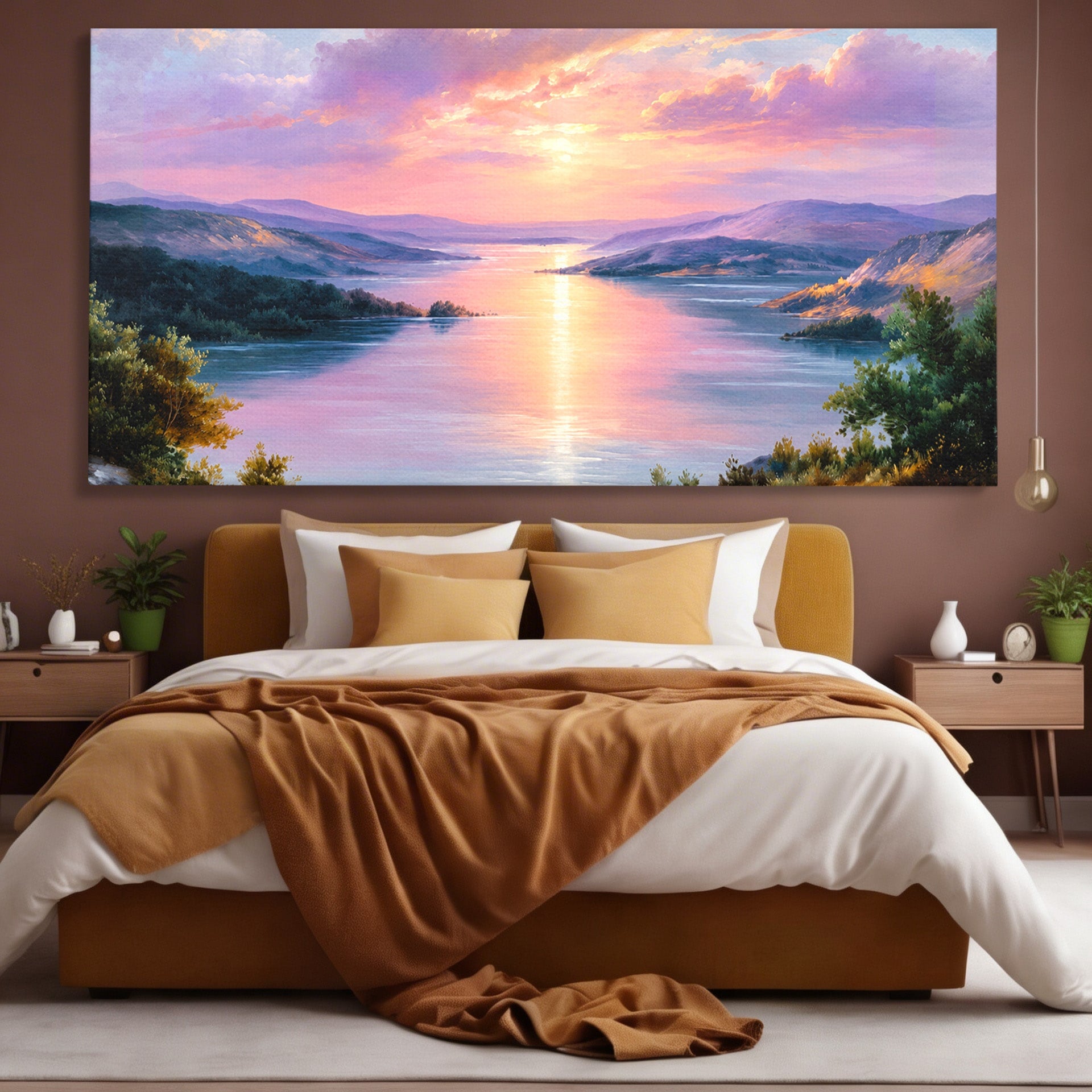 Tablou Canvas Premium LuxCanva® A1667, Peisaj Lacustru La Apus, Peisaj, Apus, Lac, Natura, Living, Dormitor, Culori Vibrante