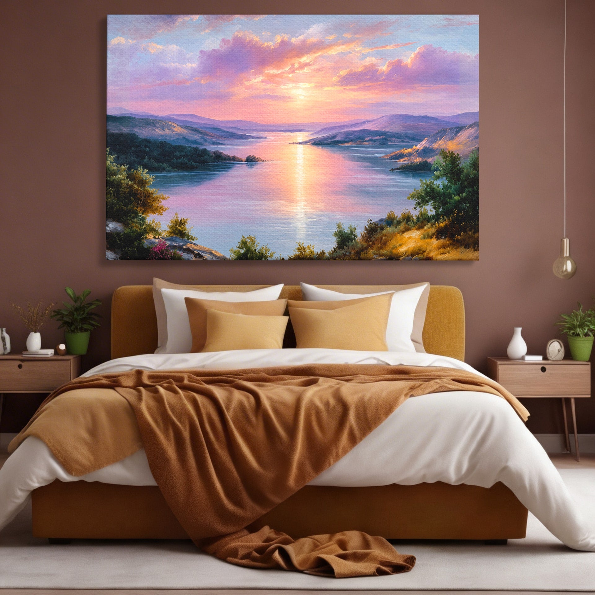 Tablou Canvas Premium LuxCanva® A1667, Peisaj Lacustru La Apus, Peisaj, Apus, Lac, Natura, Living, Dormitor, Culori Vibrante