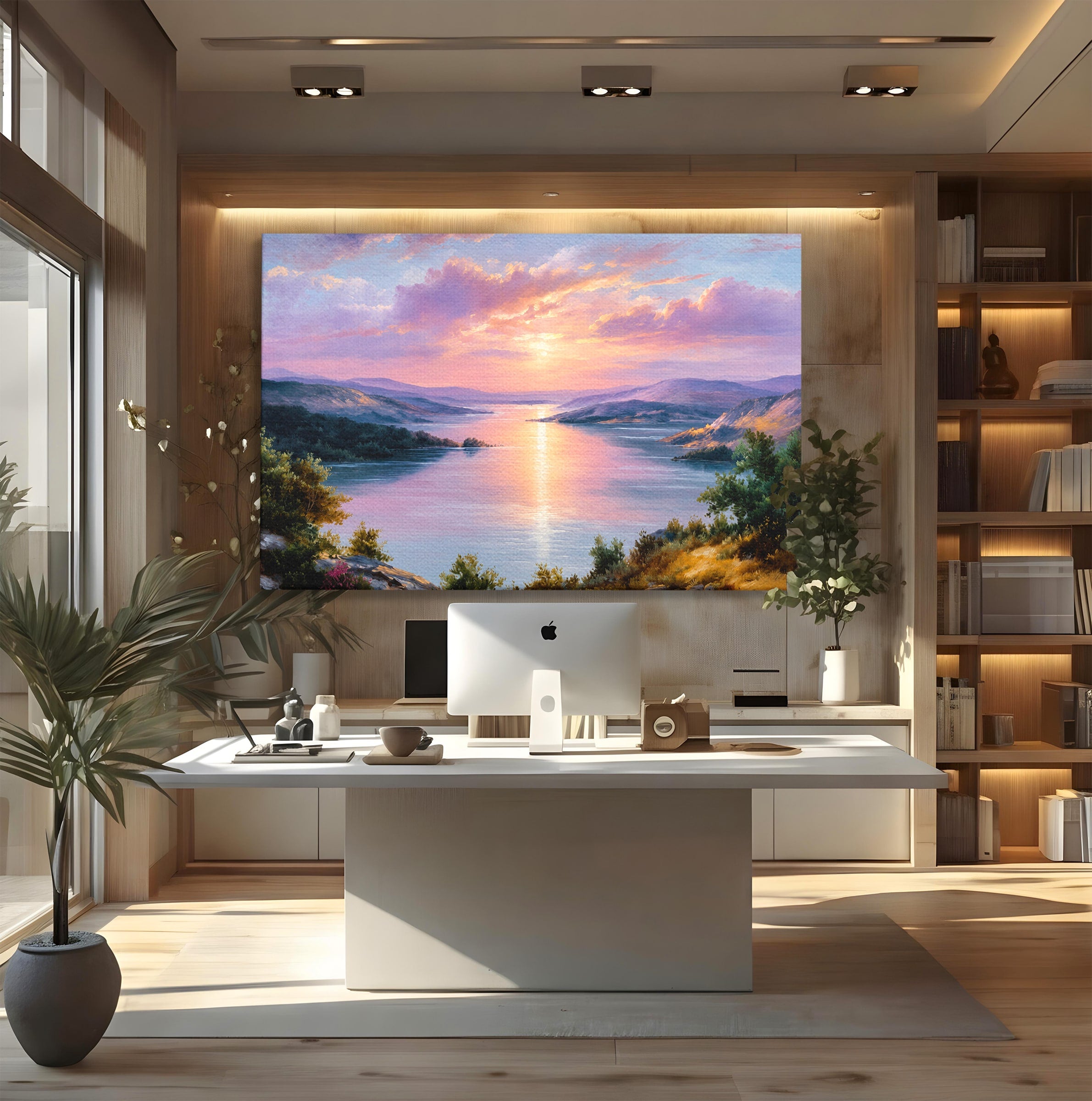Tablou Canvas Premium LuxCanva® A1667, Peisaj Lacustru La Apus, Peisaj, Apus, Lac, Natura, Living, Dormitor, Culori Vibrante