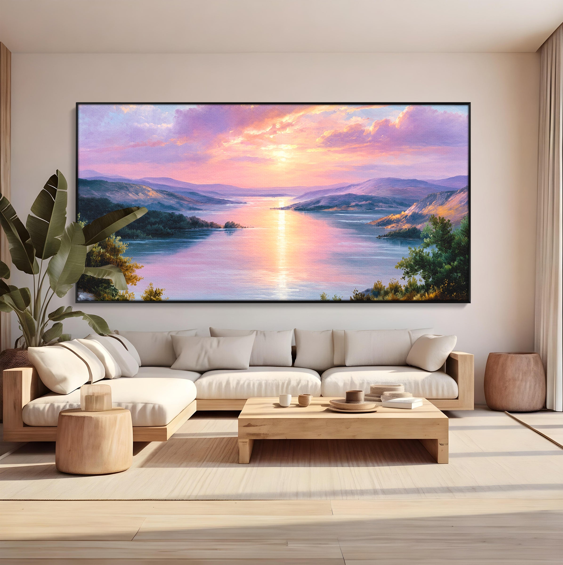 Tablou Canvas Premium LuxCanva® A1667, Peisaj Lacustru La Apus, Peisaj, Apus, Lac, Natura, Living, Dormitor, Culori Vibrante