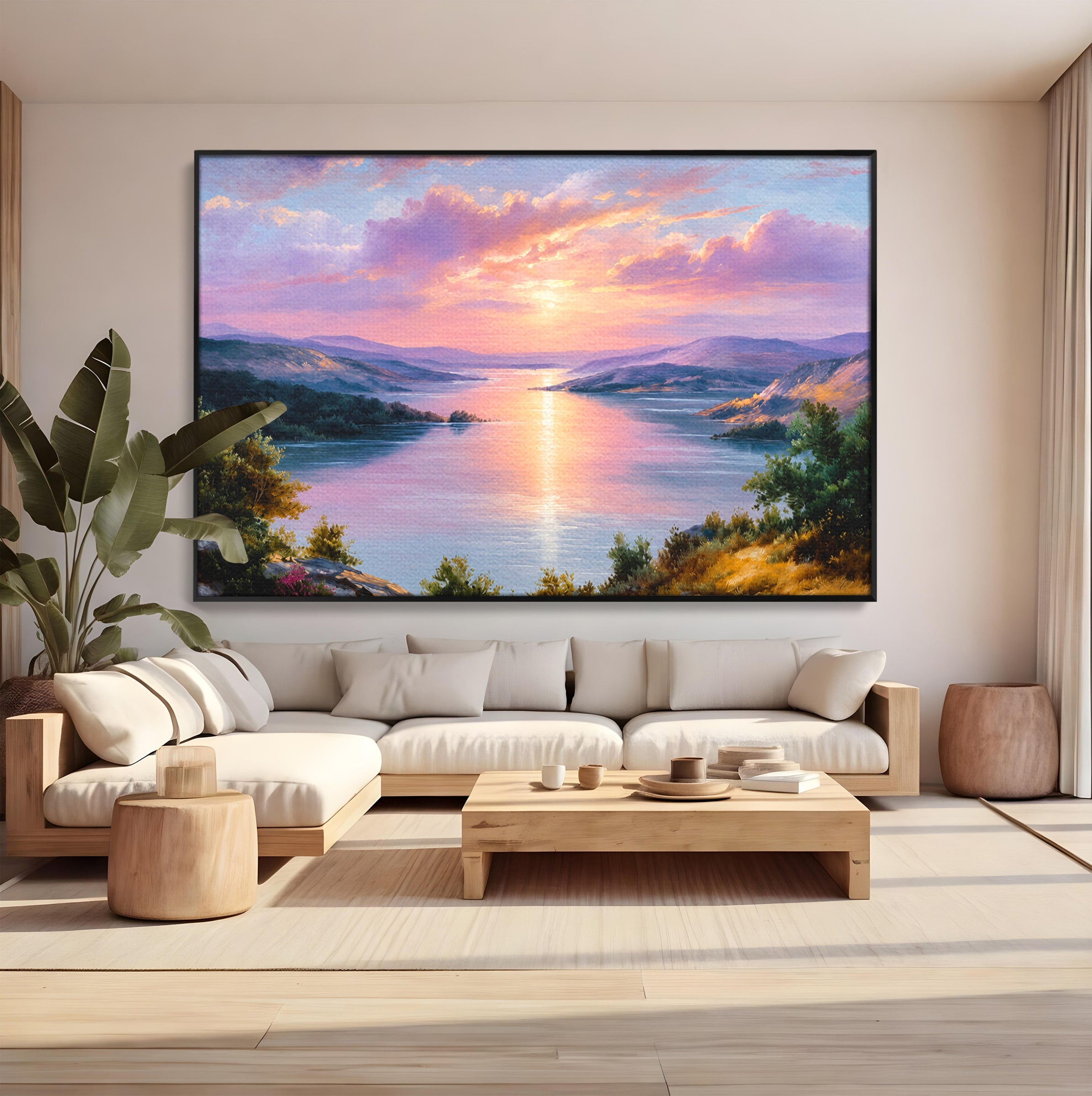 Tablou Canvas Premium LuxCanva® A1667, Peisaj Lacustru La Apus, Peisaj, Apus, Lac, Natura, Living, Dormitor, Culori Vibrante