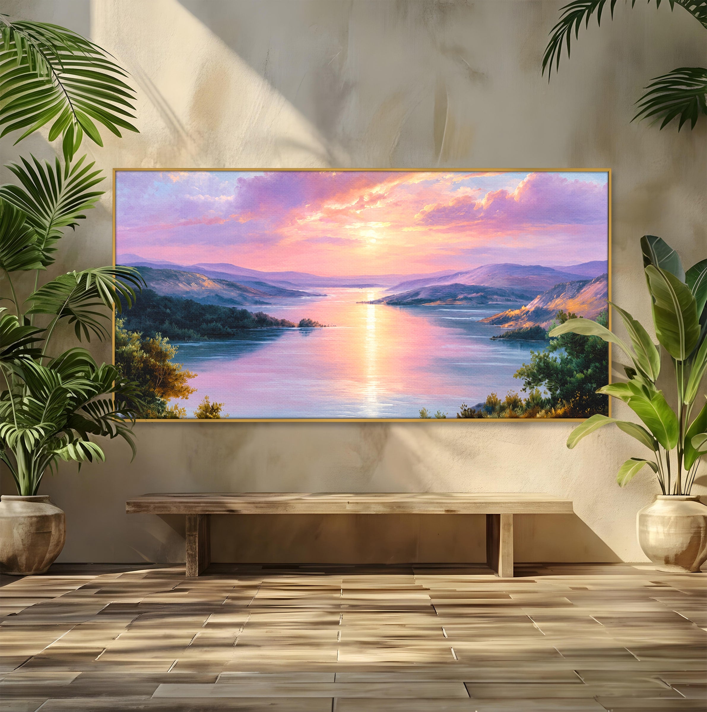 Tablou Canvas Premium LuxCanva® A1667, Peisaj Lacustru La Apus, Peisaj, Apus, Lac, Natura, Living, Dormitor, Culori Vibrante