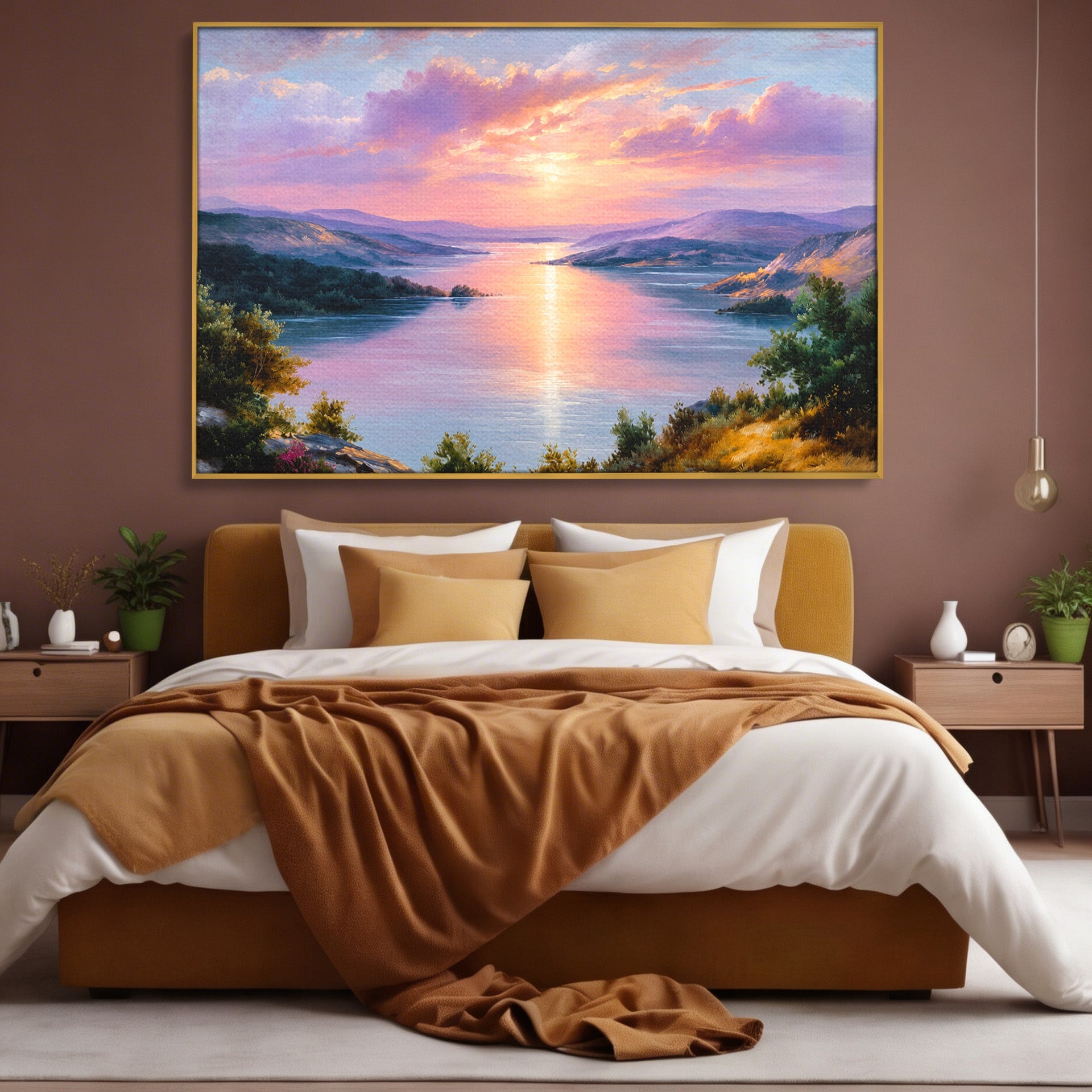 Tablou Canvas Premium LuxCanva® A1667, Peisaj Lacustru La Apus, Peisaj, Apus, Lac, Natura, Living, Dormitor, Culori Vibrante
